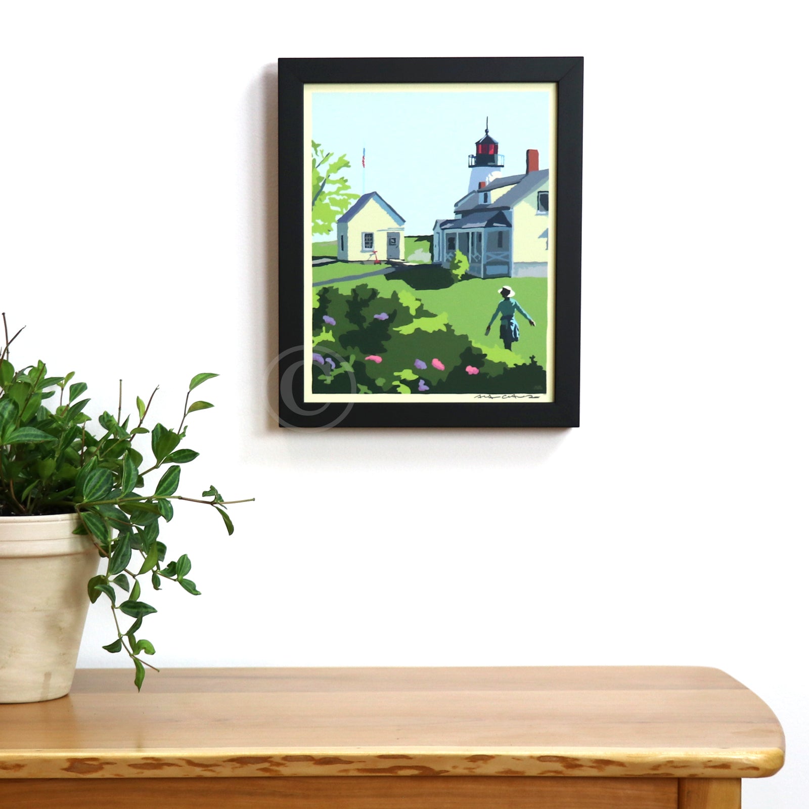 A Summer's Day on Burnt Island Light Art Print 8" x 10" Framed Wall Poster By Alan Claude - Maine