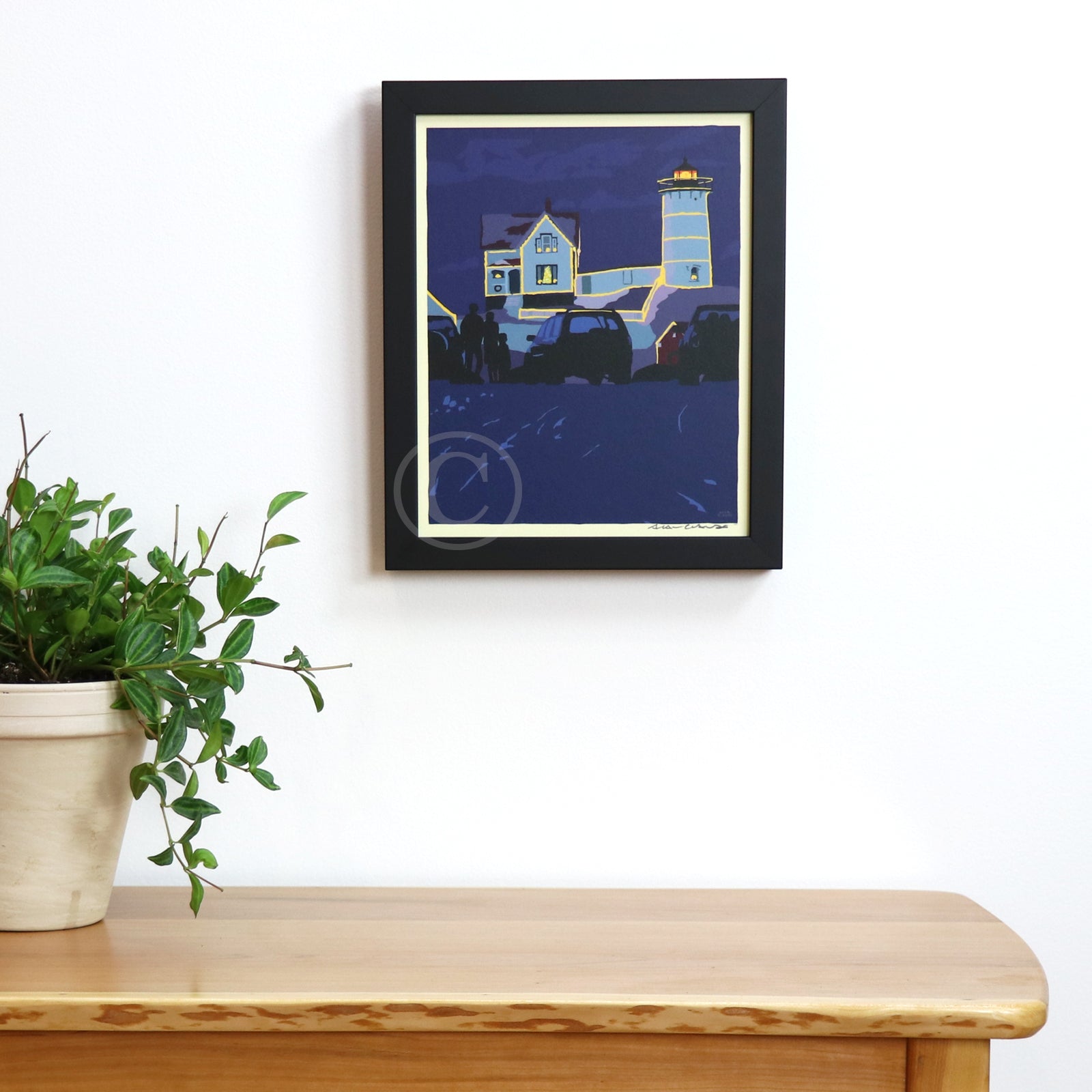 Christmas at the Nubble Art Print 8" x 10" Framed Wall Poster By Alan Claude - Maine