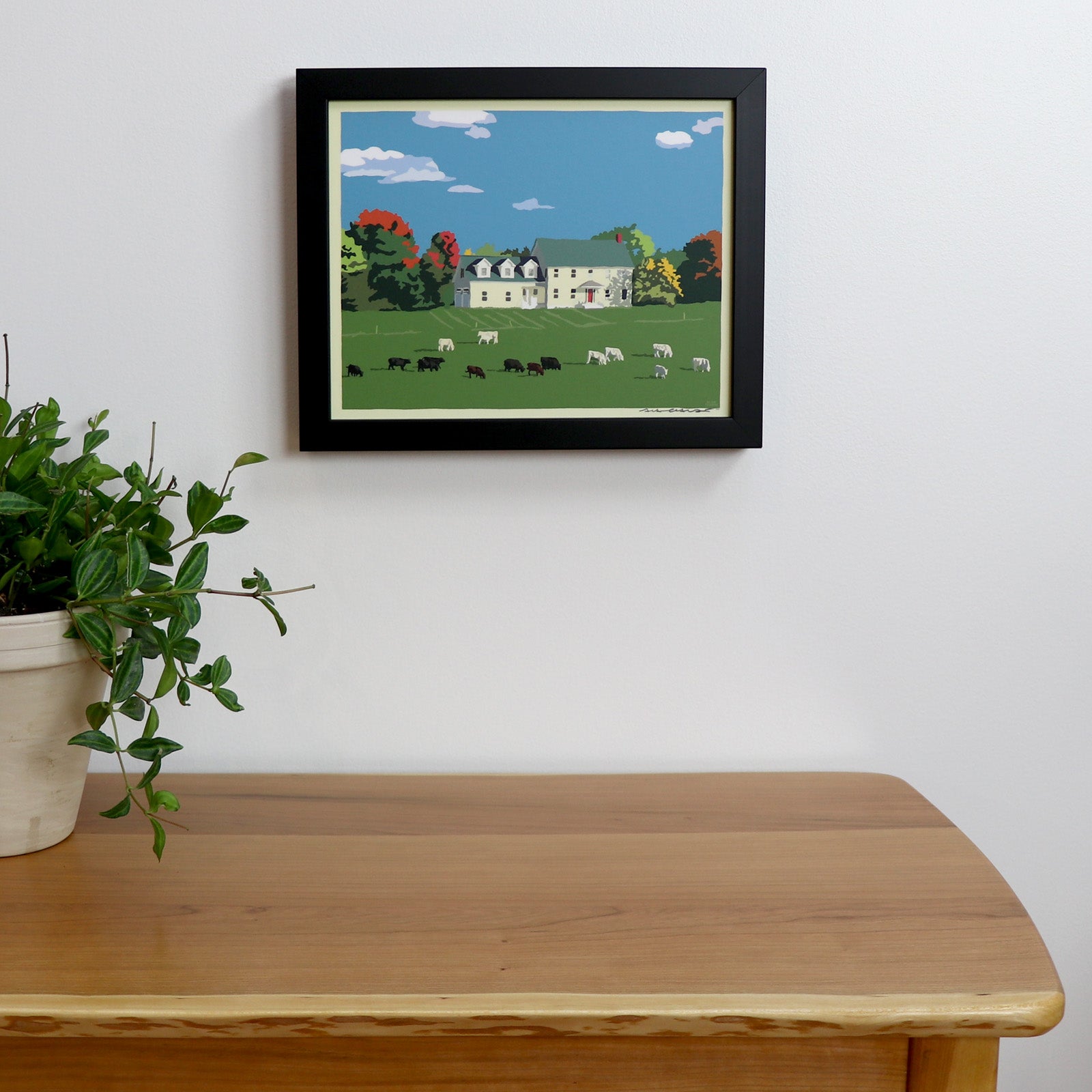 Maine Farm Art Print 8" x 10" Horizontal Framed Wall Poster - Maine