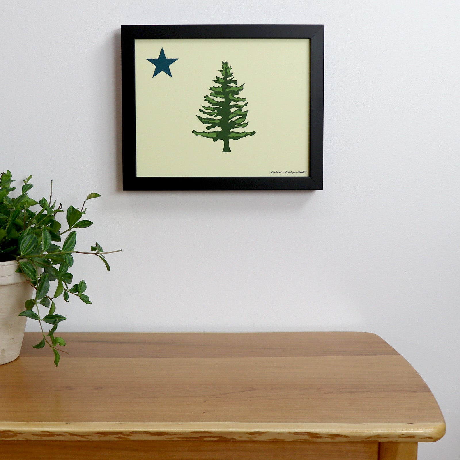 1901 Maine State Flag Art Print 8" x 10" Horizontal Framed Wall Poster - Maine