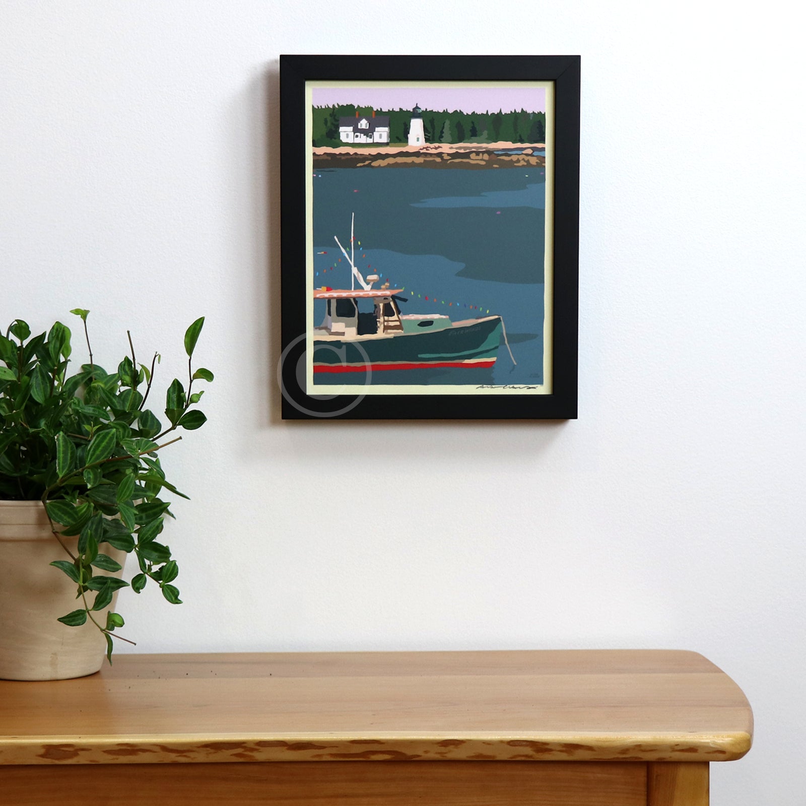 Silent Night in Prospect Harbor Art Print 8" x 10" Framed Wall Poster By Alan Claude - Maine