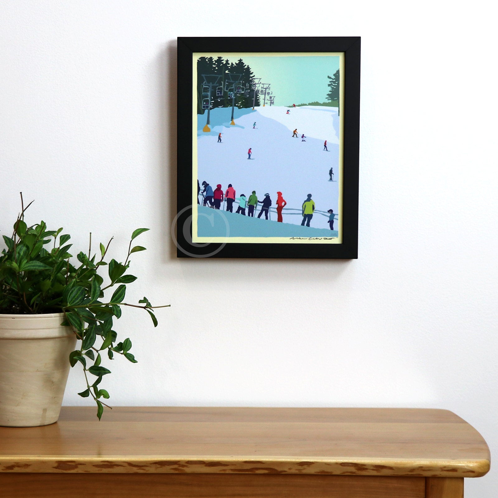 Skiing Snow Bowl Art Print 8" x 10" Framed Wall Poster By Alan Claude - Maine