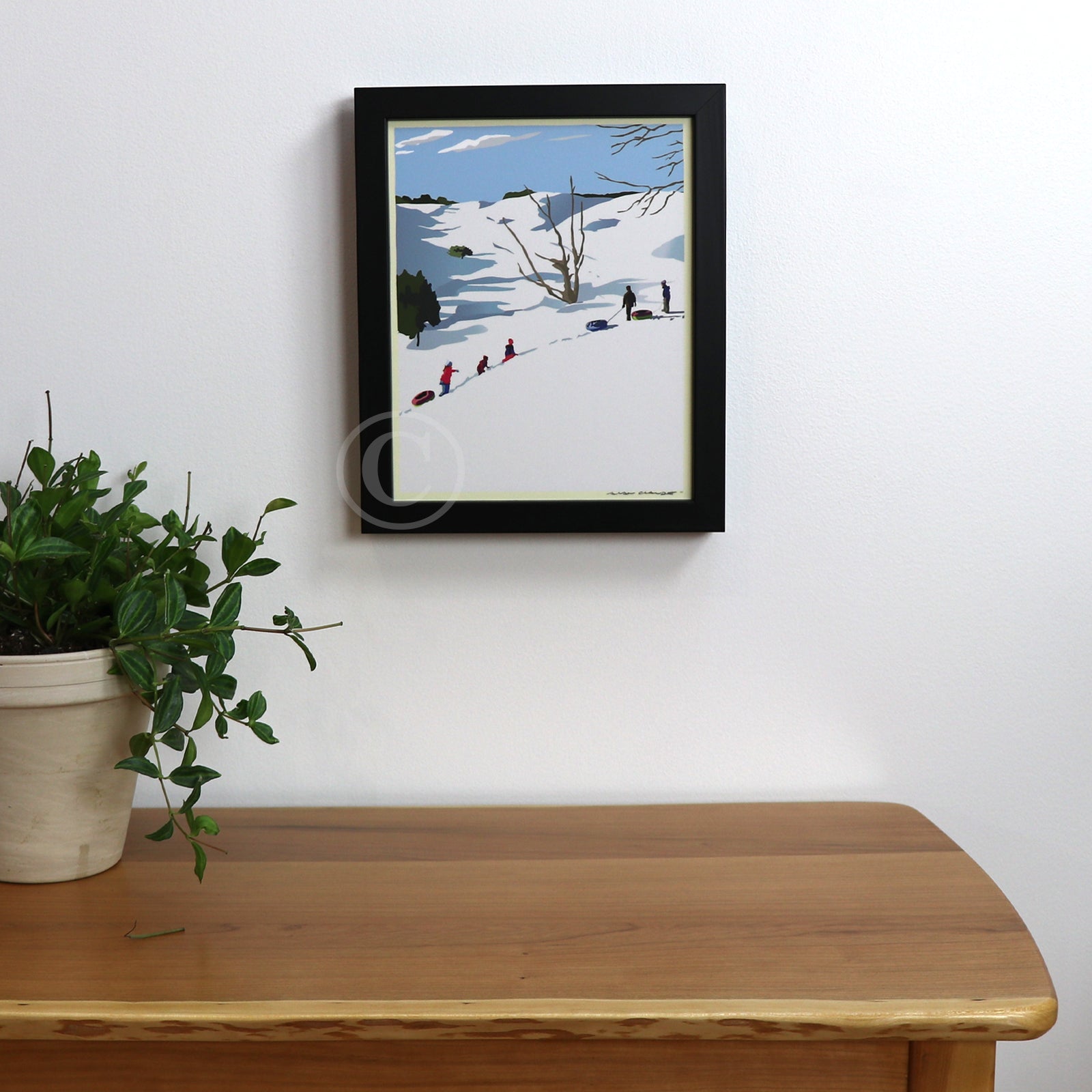 Snow Kids Art Print 8" x 10" Framed Wall Poster By Alan Claude - Maine