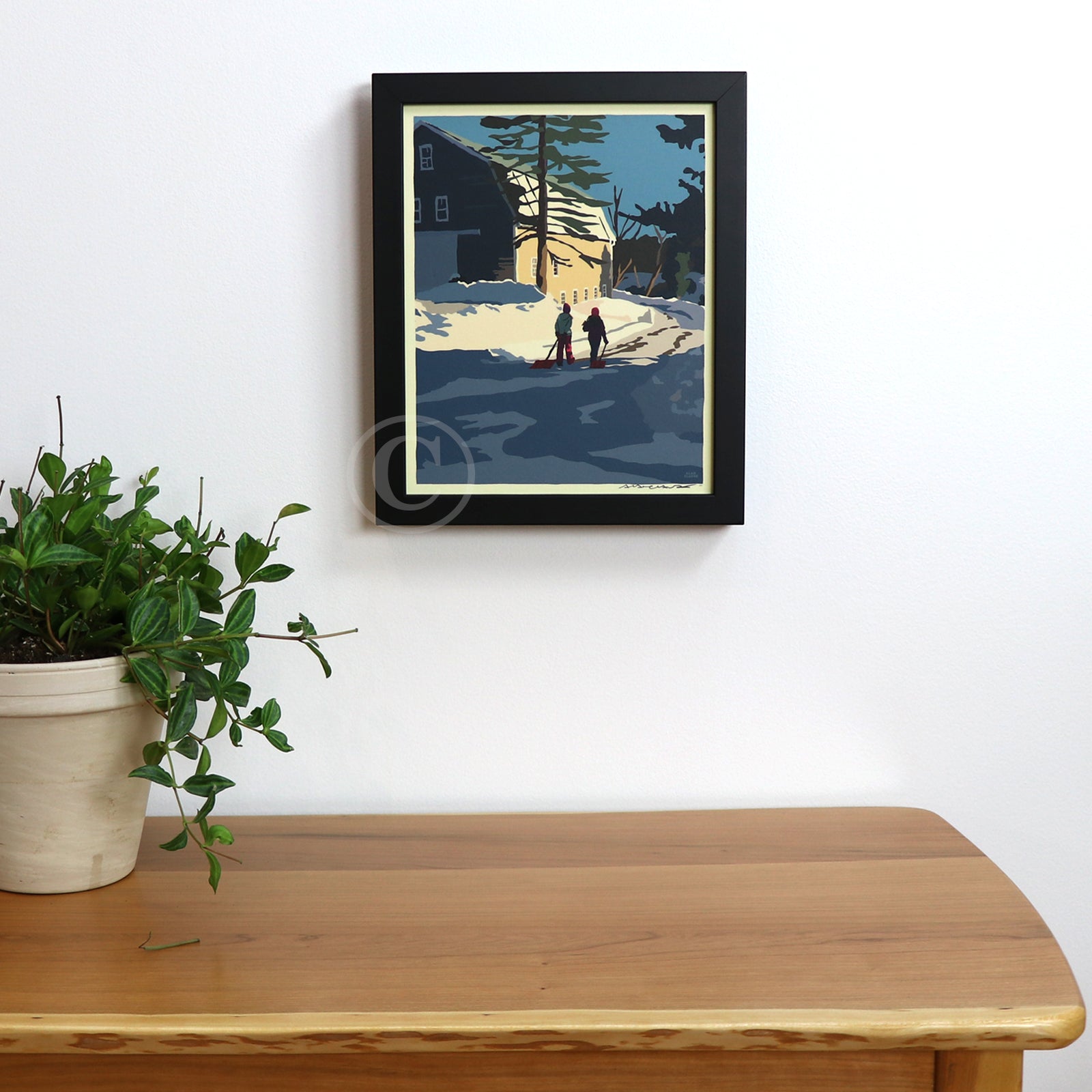 Winter Chores Art Print 8" x 10" Framed Wall Poster By Alan Claude - Maine