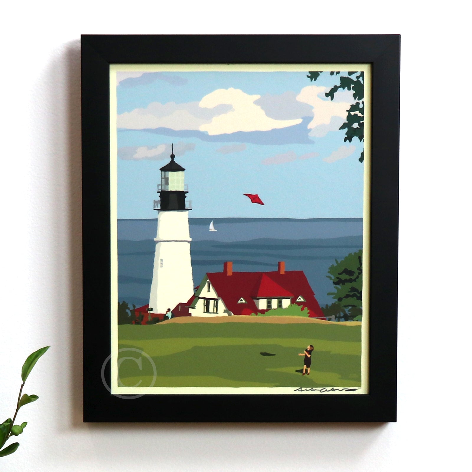 Fly Kite Fly at Portland Head Light Art Print 8" x 10" Framed Wall Poster- Maine