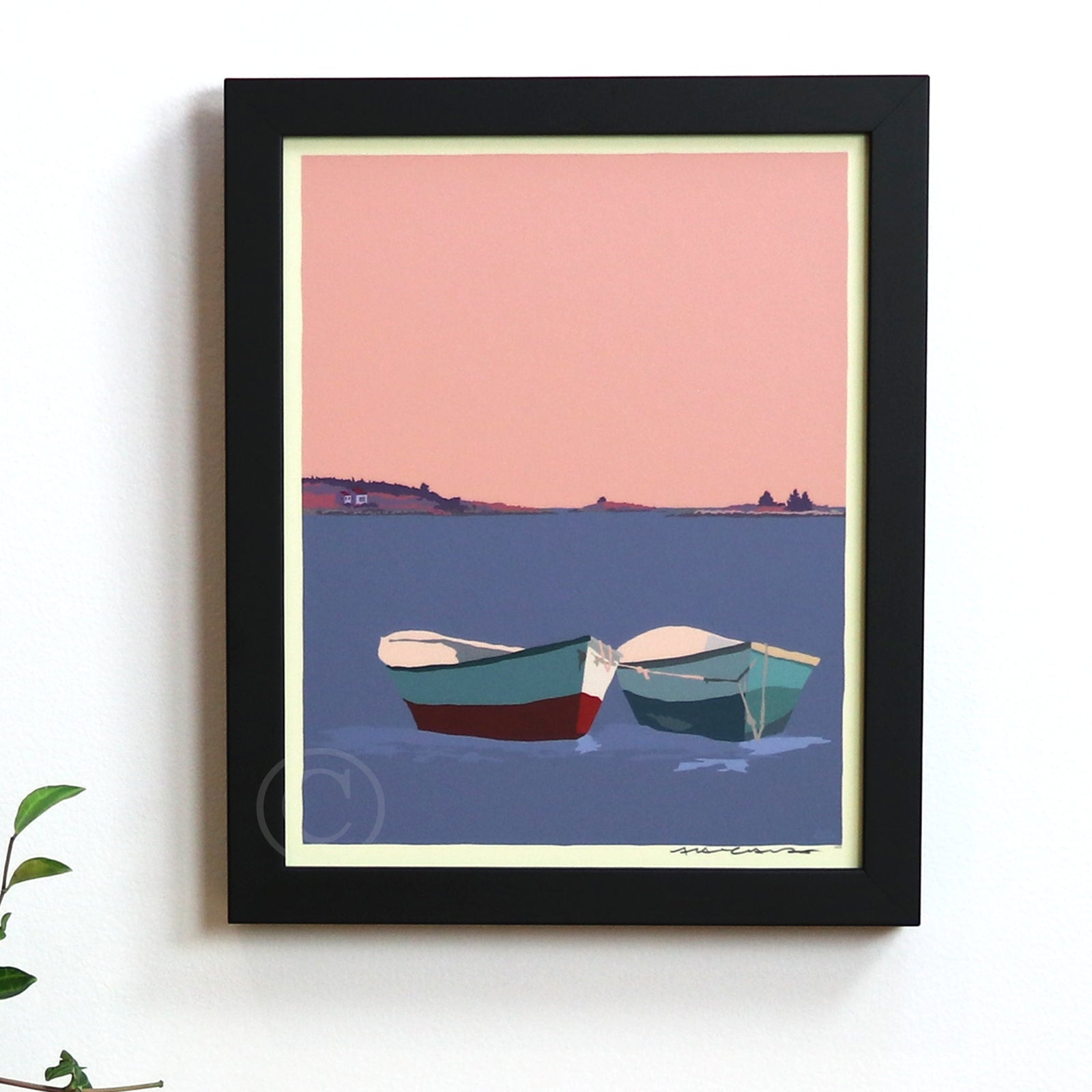 Love Boats in Maine Art Print 8" x 10" Framed Wall Poster By Alan Claude - Maine