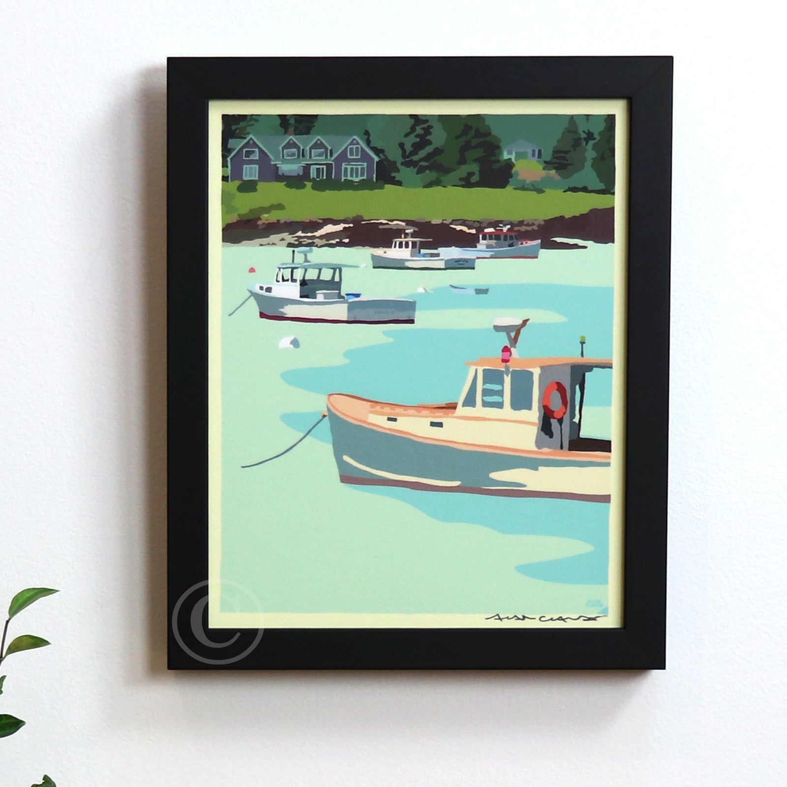 Anchored Art Print 8" x 10" Framed Wall Poster By Alan Claude - Maine
