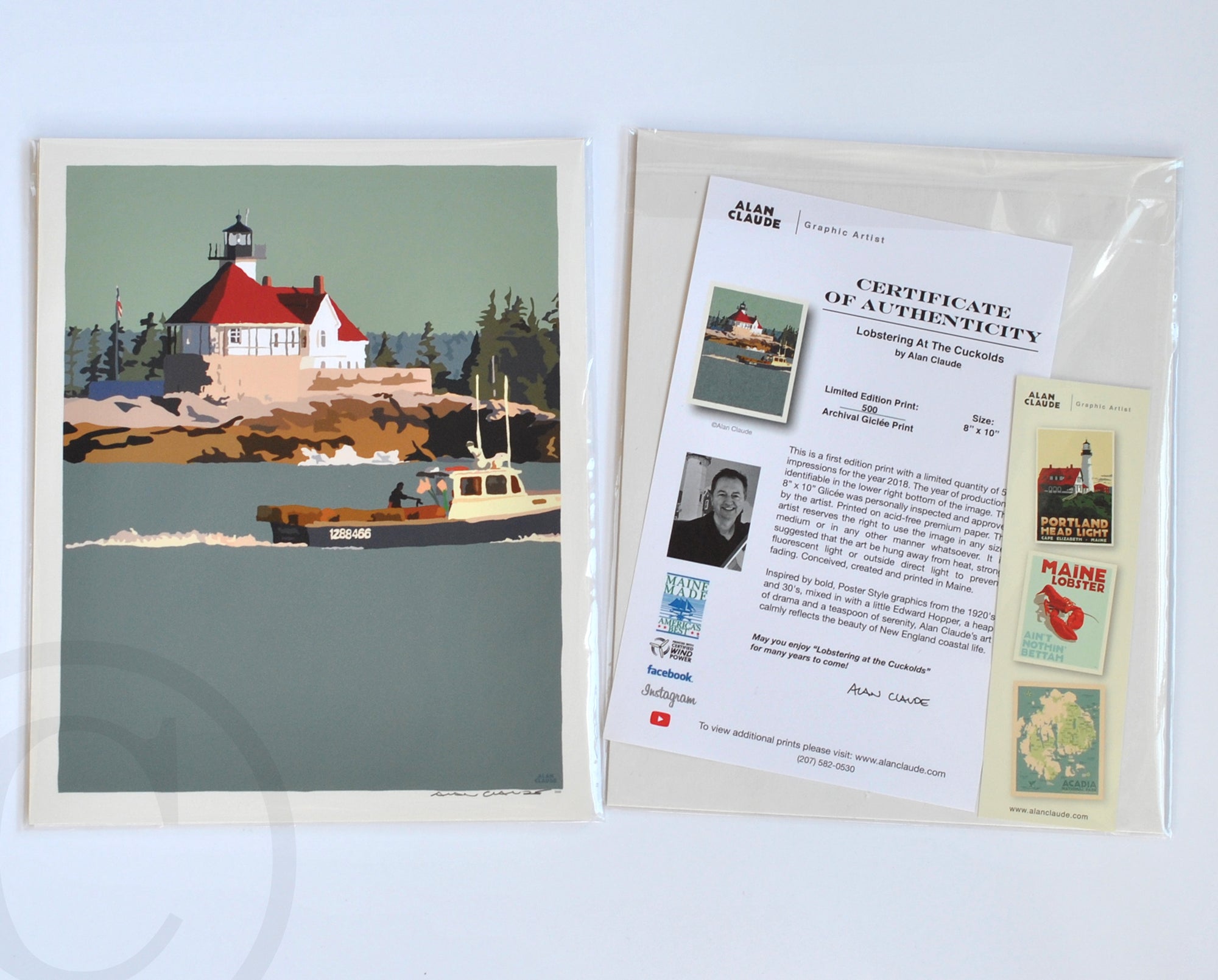 Lobstering at the Cuckolds Light Art Print 8" x 10" Wall Poster By Alan Claude - Maine