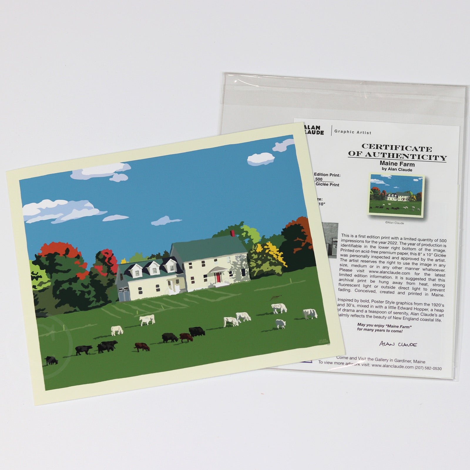 Maine Farm Art Print 8" x 10" Horizontal Wall Poster By Alan Claude