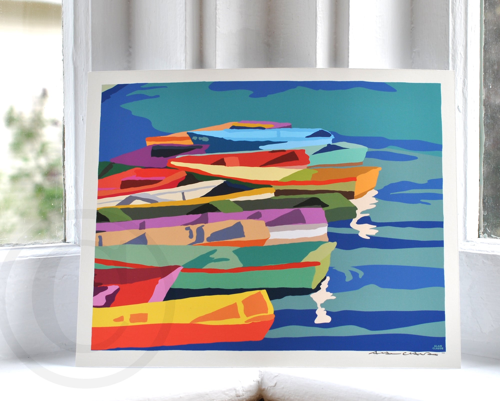 Perkins Cove Dinghies Art Print 8" x 10" Horizontal Travel Poster By Alan Claude - Maine