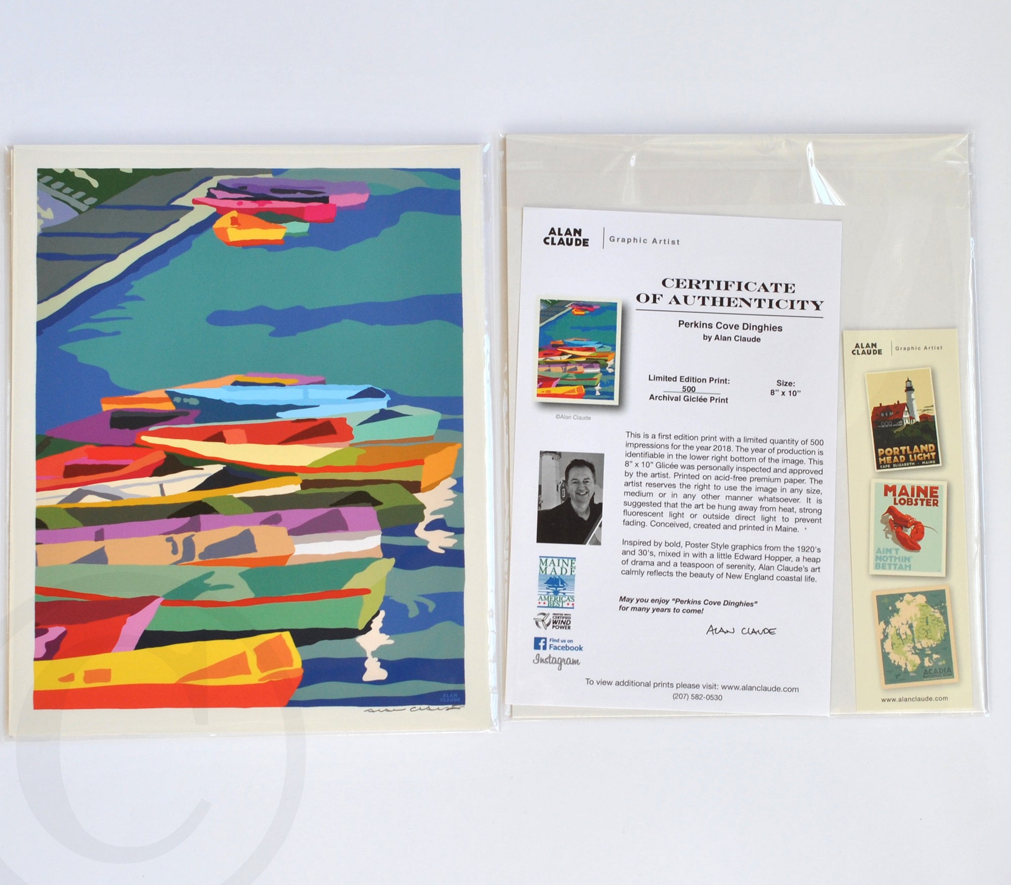 Perkins Cove Dinghies Art Print 8" x 10" Vertical Travel Poster By Alan Claude - Maine