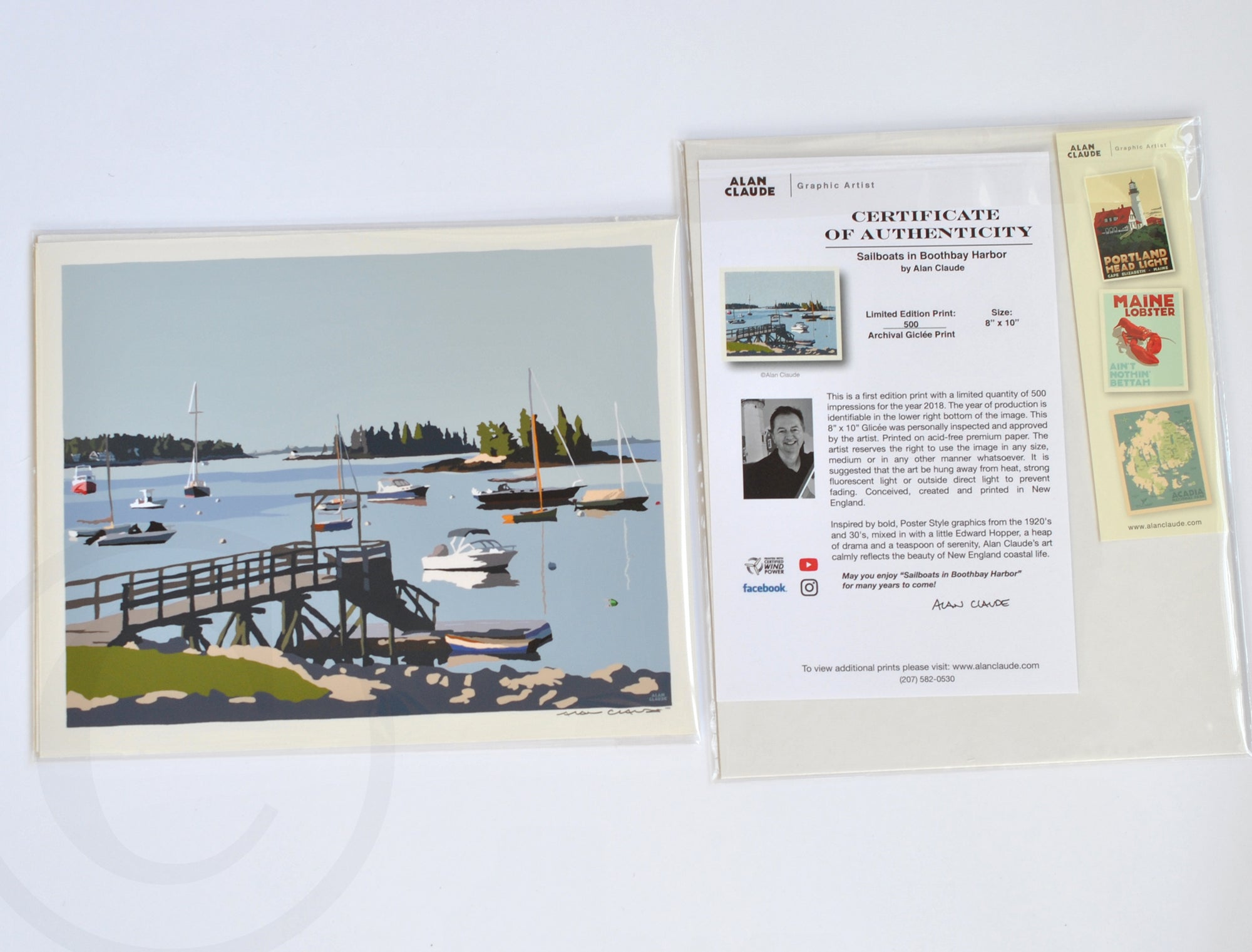 Sailboats in Boothbay Harbor Art Print 8" x 10" Wall Poster By Alan Claude - Maine