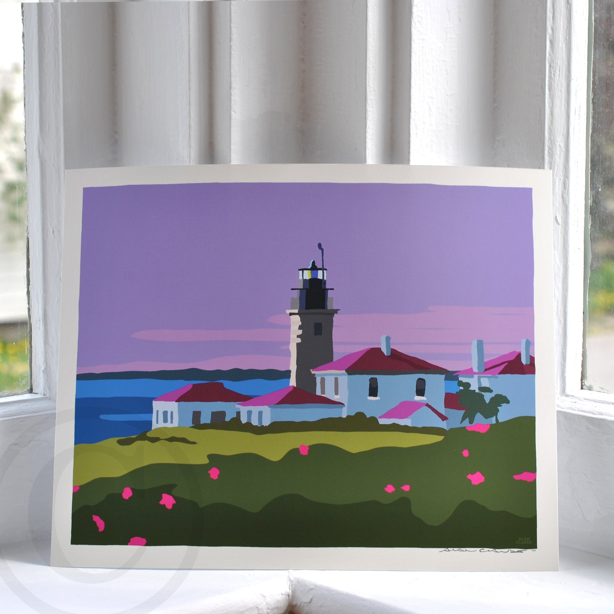 Sunrise at Beavertail Light Art Print 8" x 10" Wall Poster By Alan Claude - Rhode Island