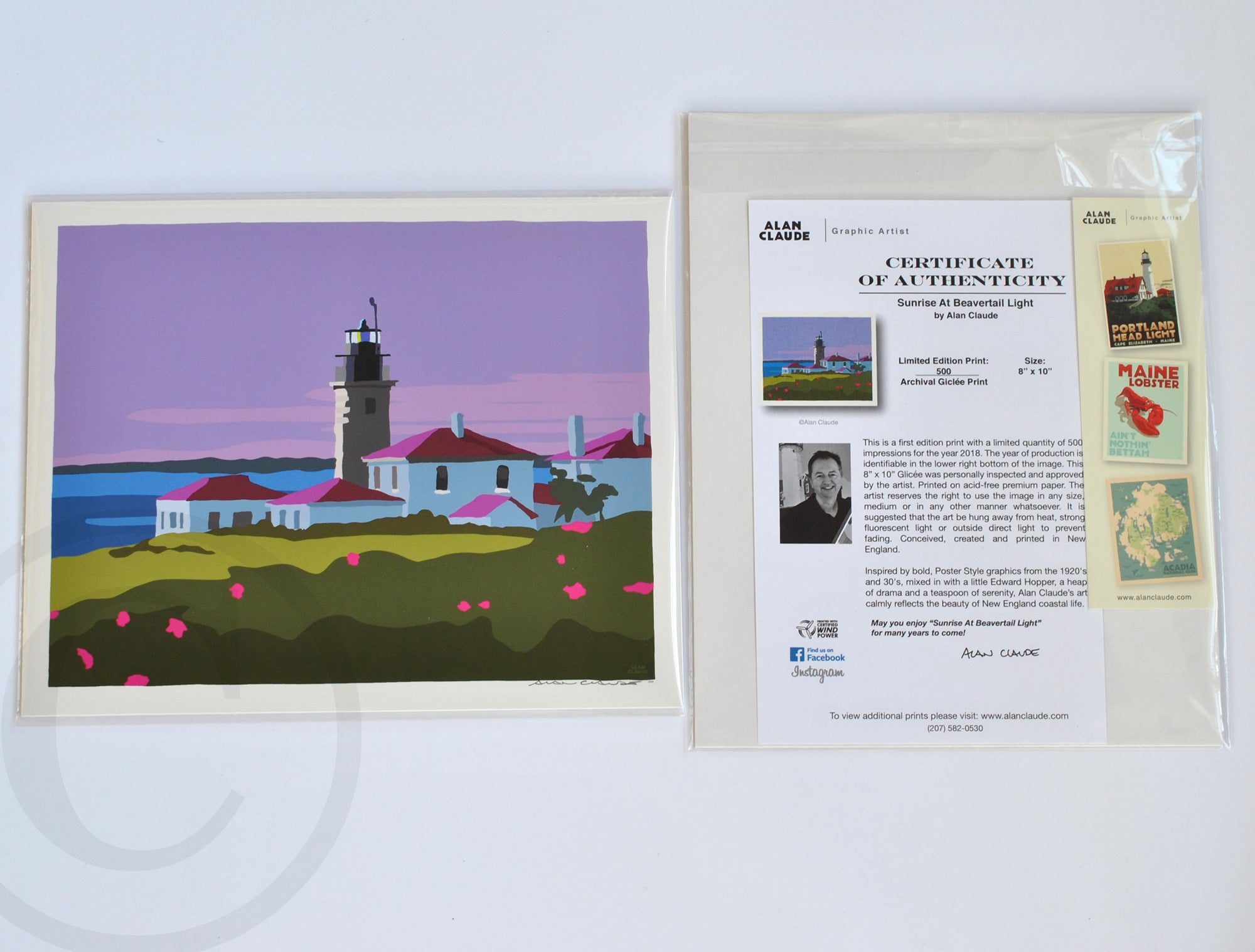 Sunrise at Beavertail Light Art Print 8" x 10" Wall Poster By Alan Claude - Rhode Island
