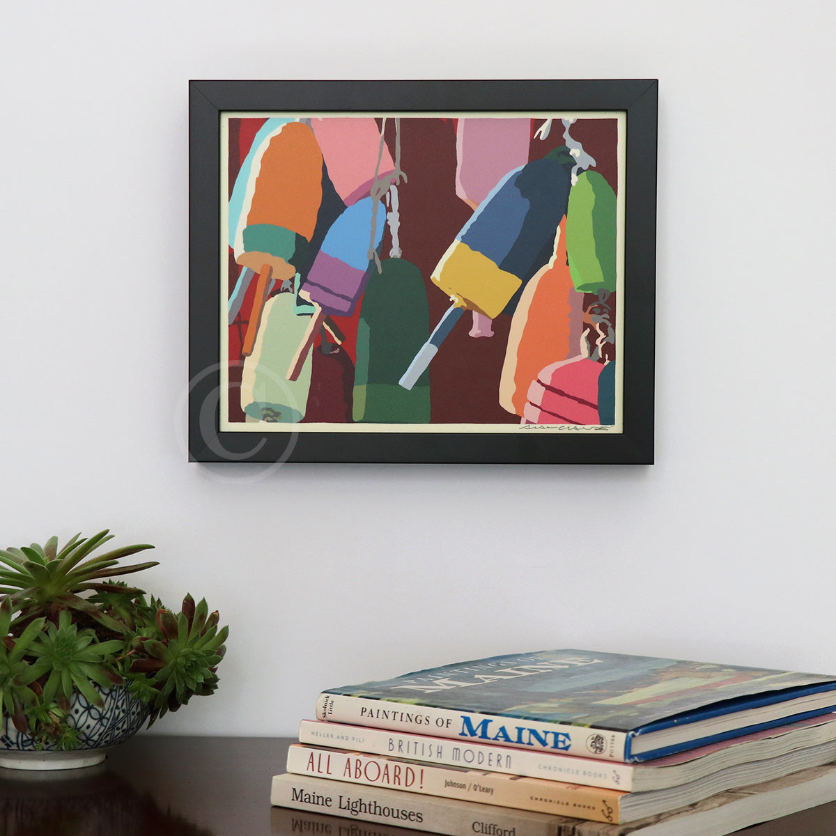 Lobster Buoys Art Print 8" x 10" Horizontal Framed Wall Poster By Alan Claude - Maine
