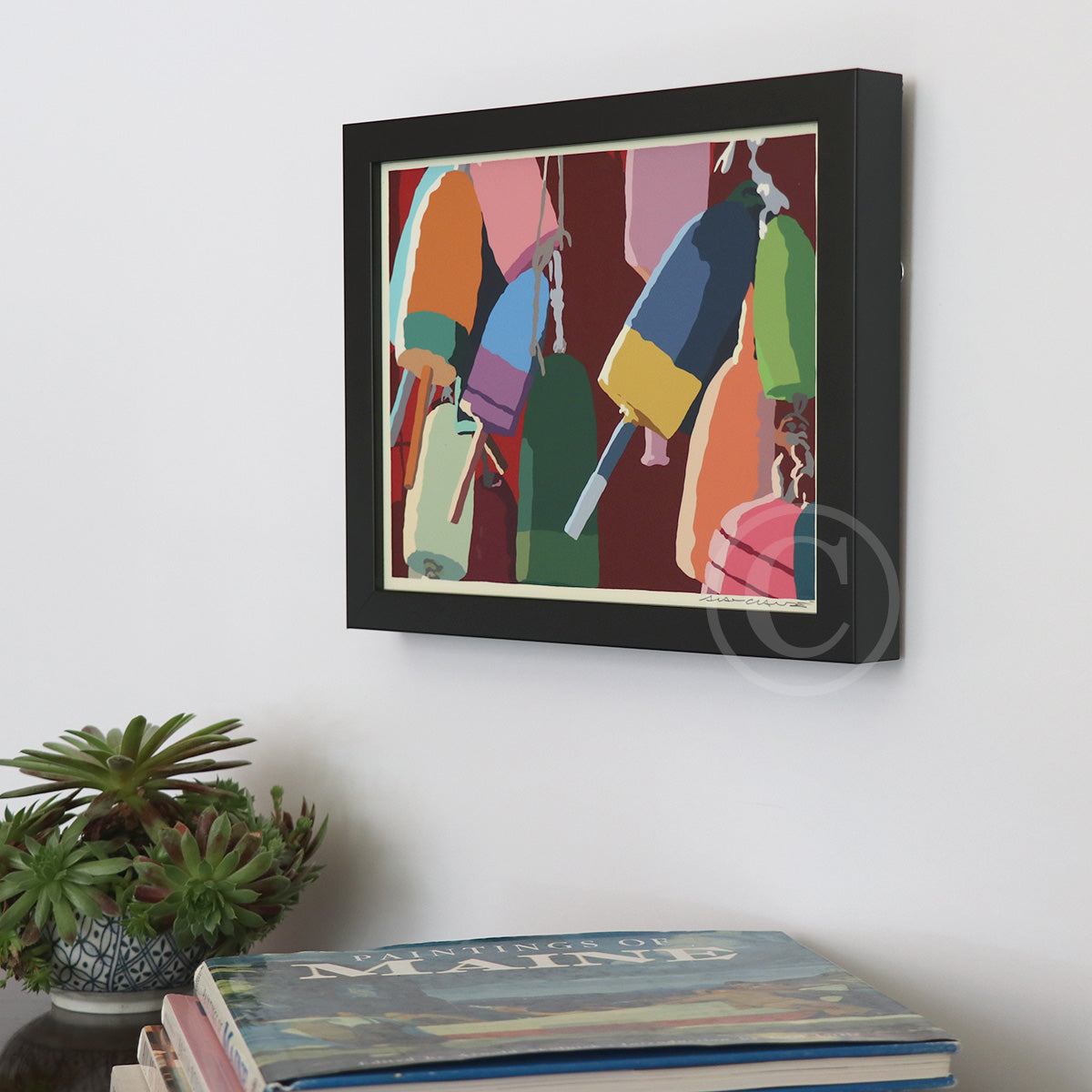Lobster Buoys Art Print 8" x 10" Horizontal Framed Wall Poster By Alan Claude - Maine