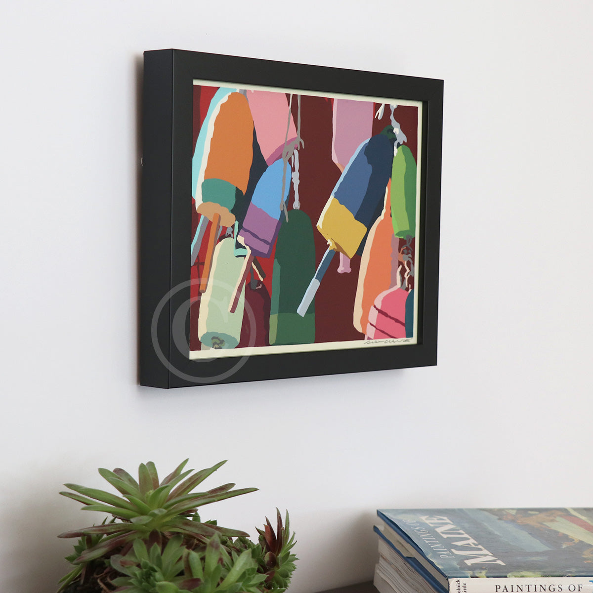 Lobster Buoys Art Print 8" x 10" Horizontal Framed Wall Poster By Alan Claude - Maine