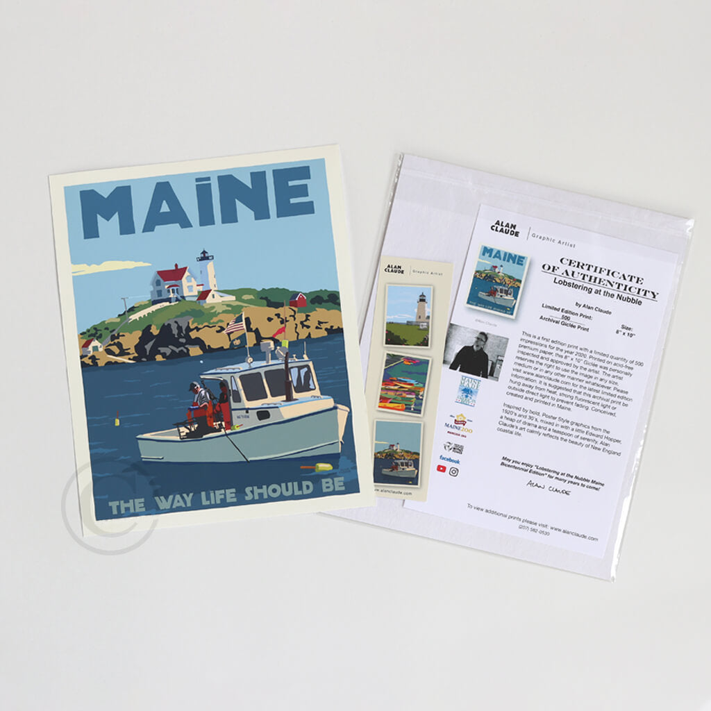 Lobstering at the Nubble MAINE The Way Life Should Be Art Print 8" x 10" Wall Poster By Alan Claude - Maine