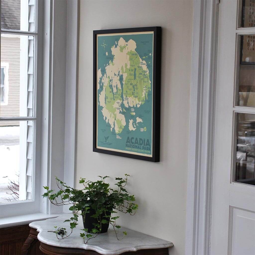 Acadia National Park Map Art Print 18" x 24" Framed Travel Poster By Alan Claude - Maine