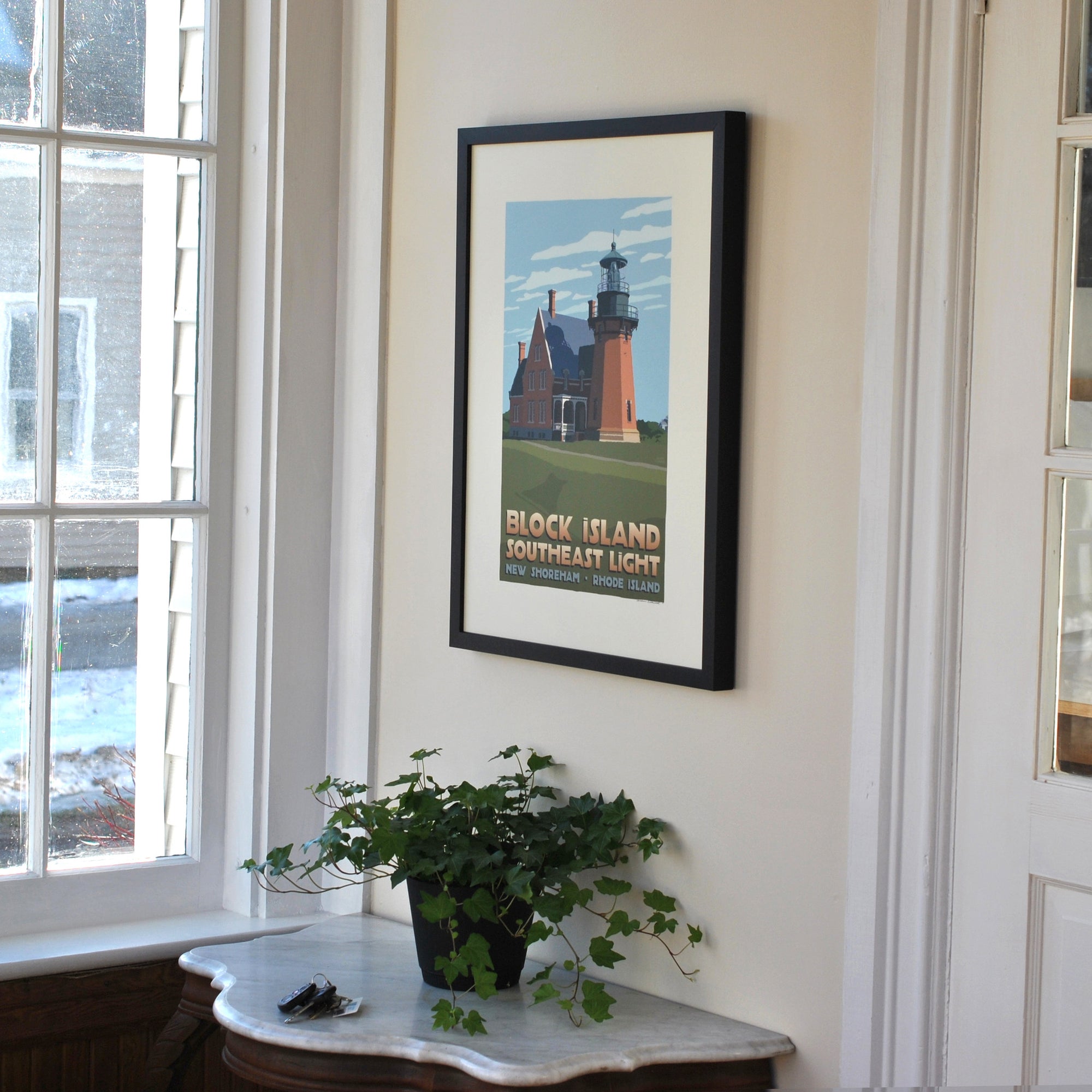 Block Island Southeast Light Art Print 18" x 24" Framed Travel Poster By Alan Claude - Rhode Island