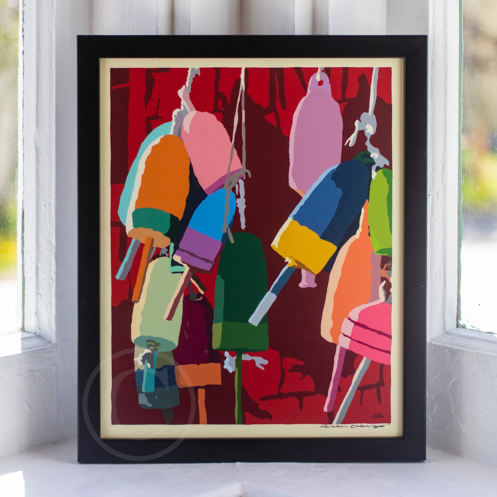 Lobster Buoys Art Print 8" x 10" Framed Wall Poster By Alan Claude - Maine