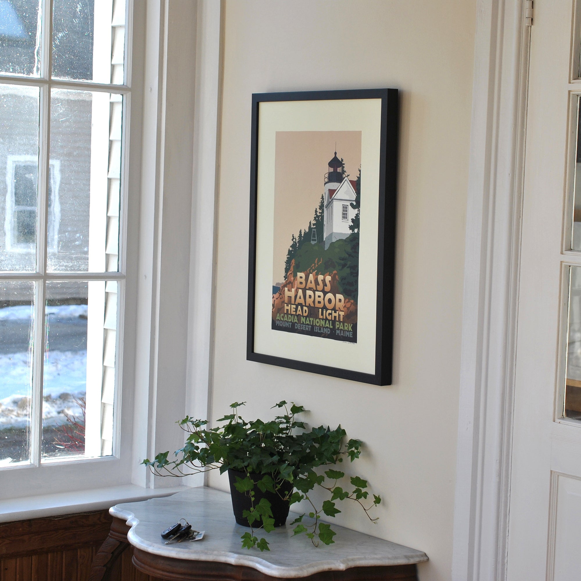 Bass Harbor Head Light Art Print 18" x 24" Framed Travel Poster By Alan Claude - Maine