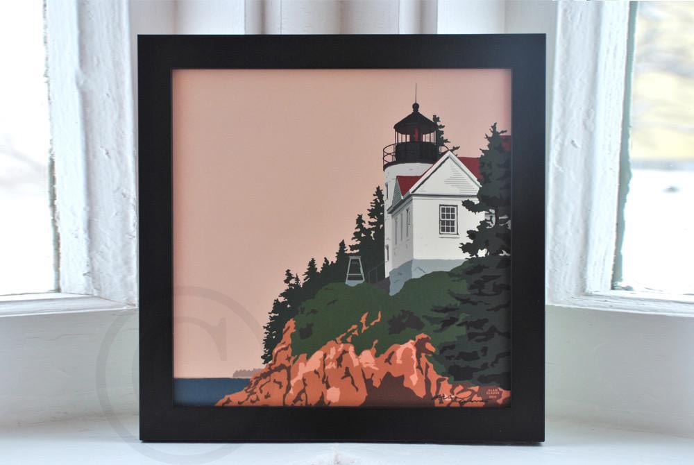 Bass Harbor Head Light Art Print 8" x 8" Framed Wall Poster By Alan Claude - Maine