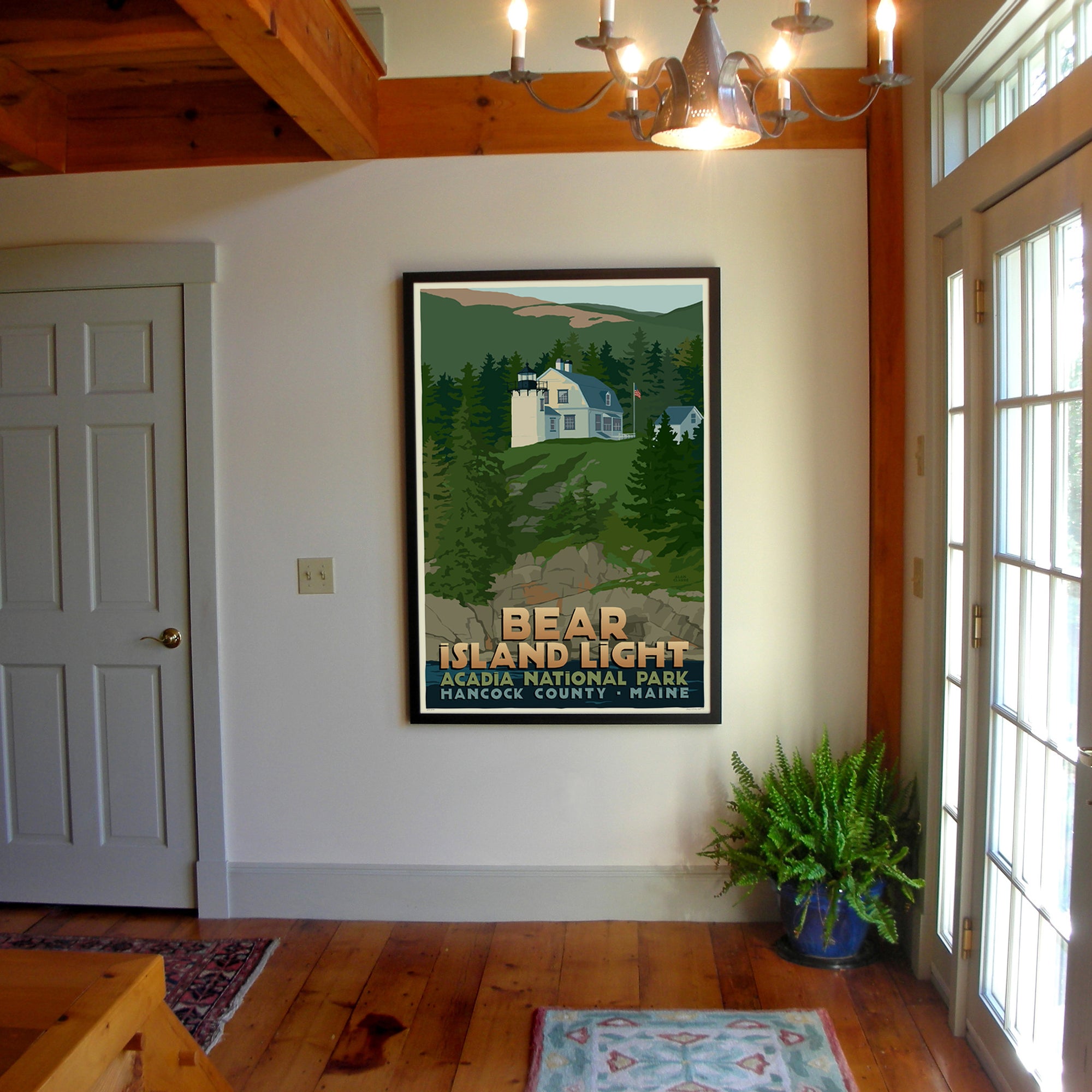 Bear Island Light Art Print 36" x 53" Framed Travel Poster By Alan Claude - Maine