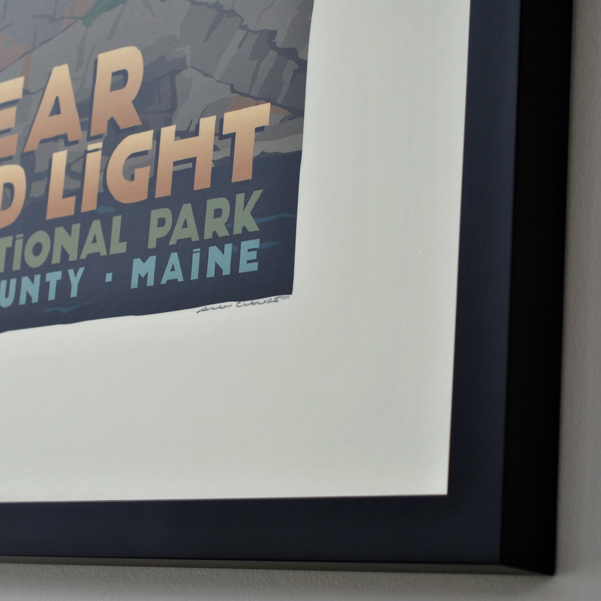 Bear Island Light Art Print 18" x 24" Framed Travel Poster By Alan Claude - Maine