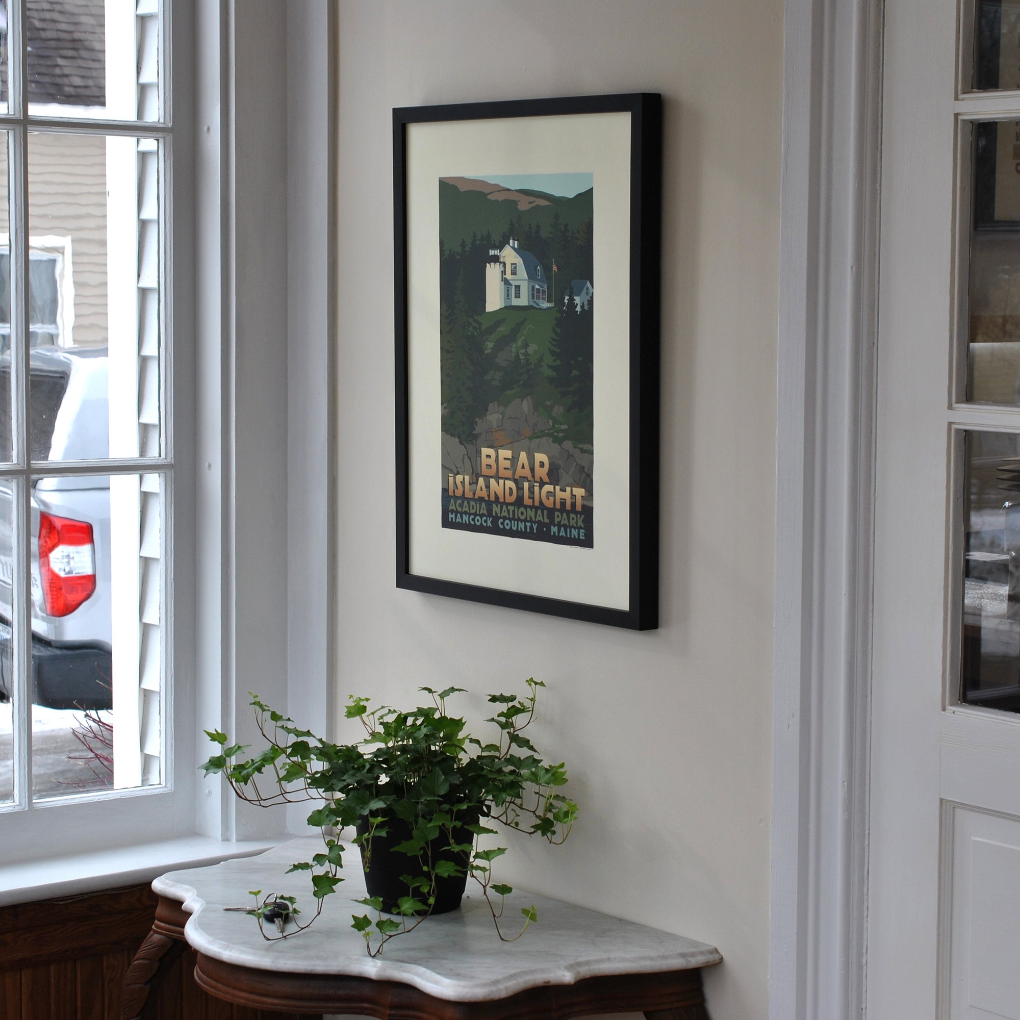 Bear Island Light Art Print 18" x 24" Framed Travel Poster By Alan Claude - Maine