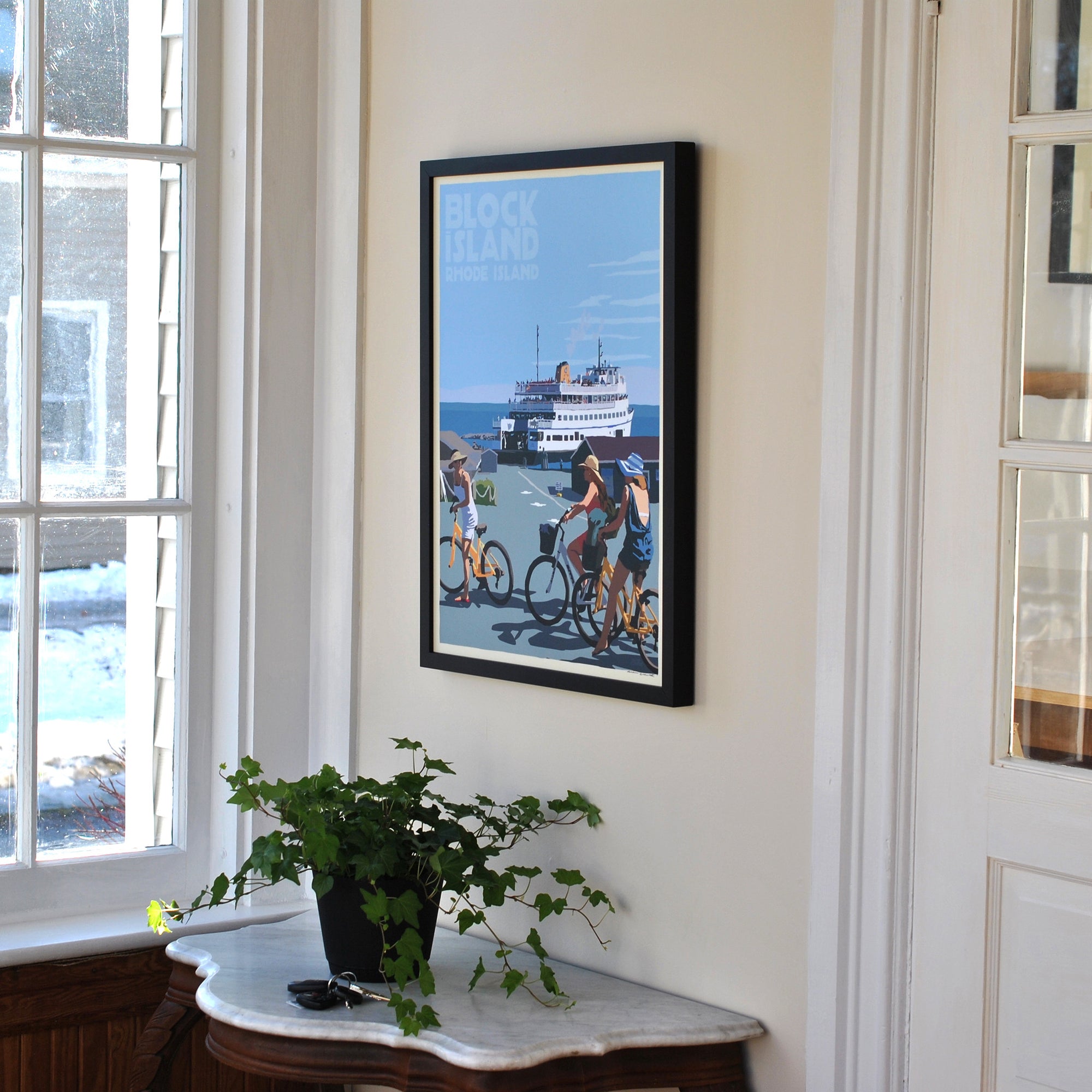 Block Island Bicycle Girls Art Print 18" x 24" Framed Travel Poster By Alan Claude - Rhode Island