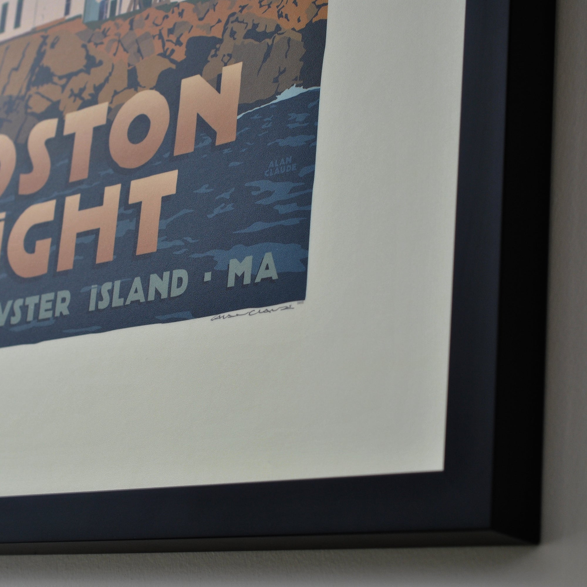 Boston Light Art Print 18" x 24" Framed Travel Poster By Alan Claude - Massachusetts