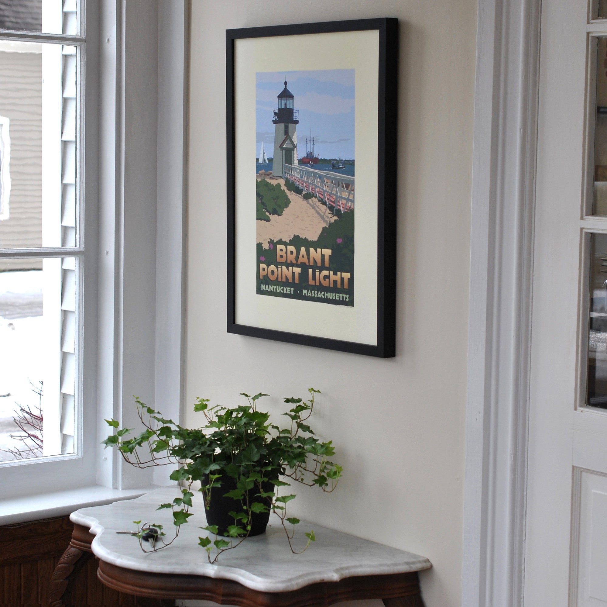 Brant Point Light Art Print 18" x 24" Framed Travel Poster By Alan Claude - Massachusetts