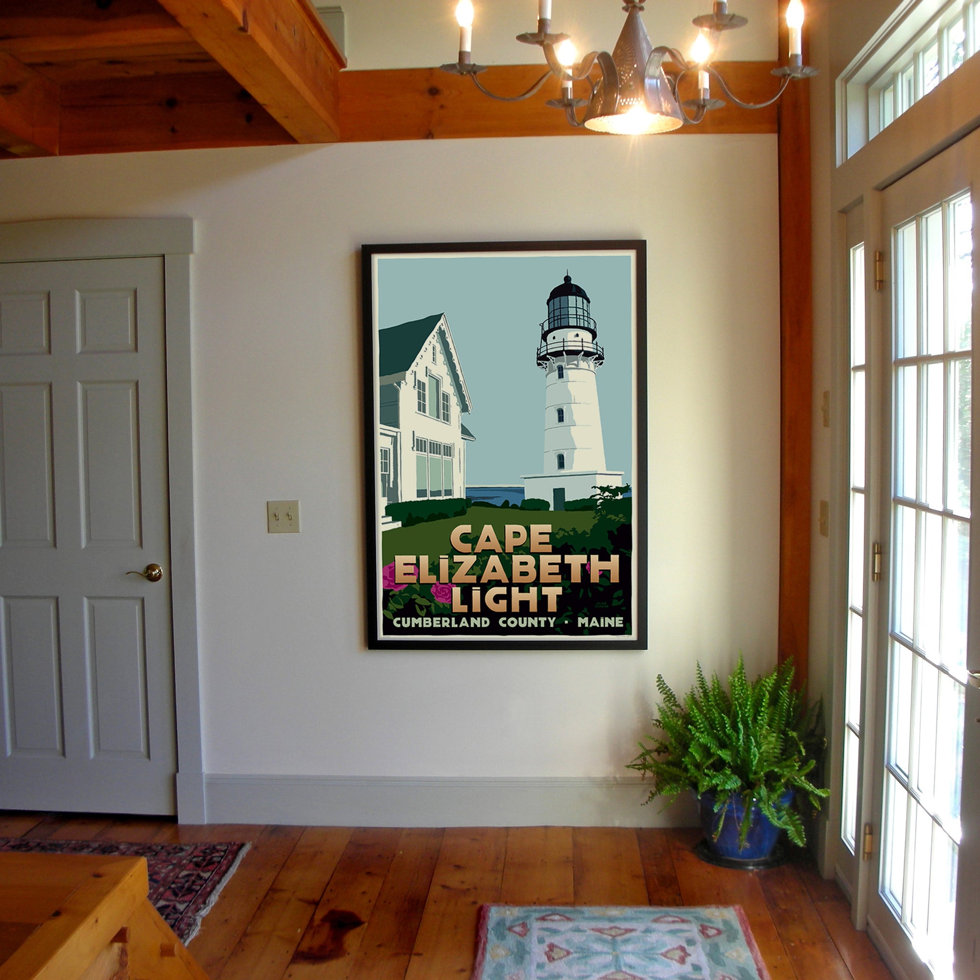 Cape Elizabeth Light Art Print 36" x 53" Framed Travel Poster By Alan Claude - Maine