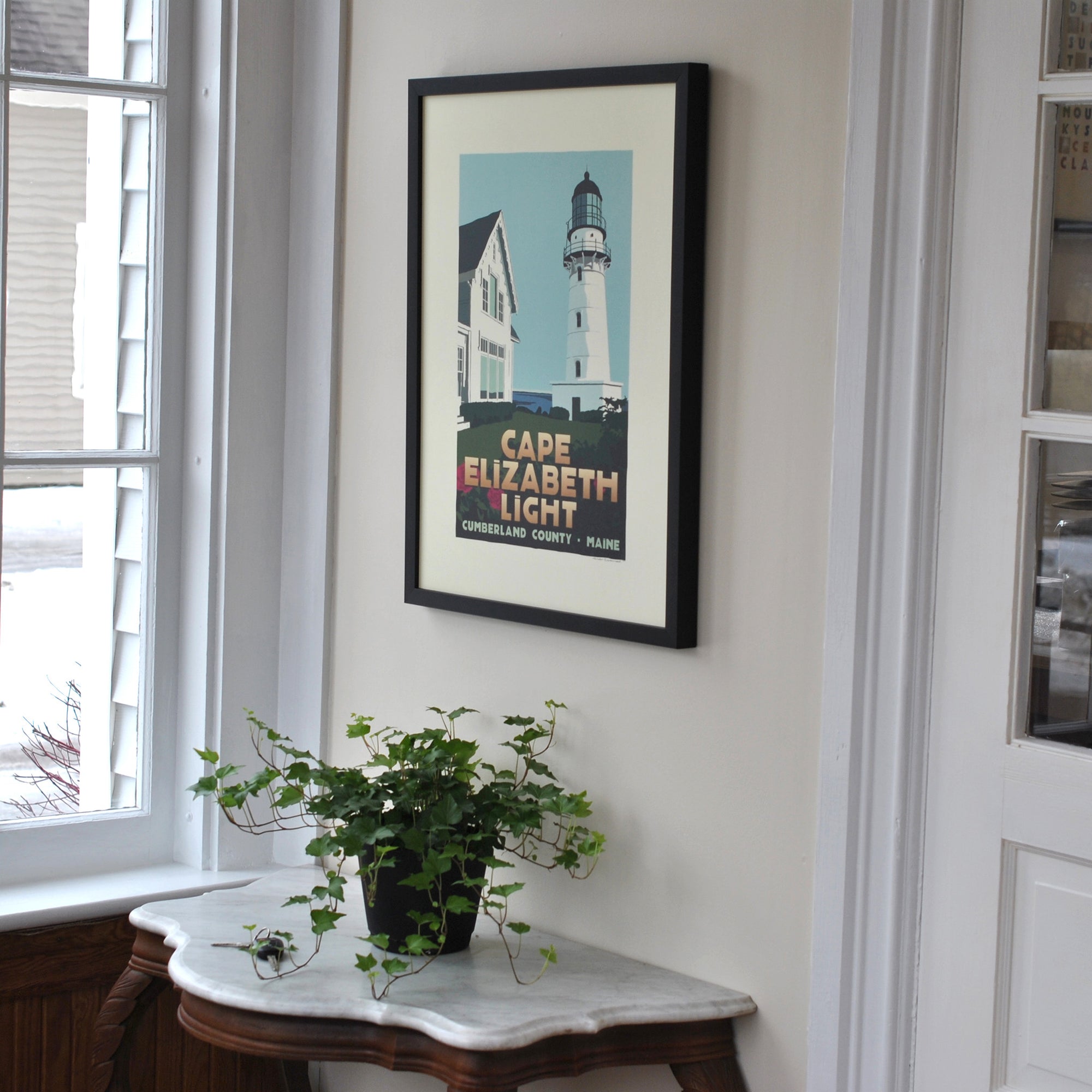 Cape Elizabeth Light Art Print 18" x 24" Framed Travel Poster By Alan Claude - Maine