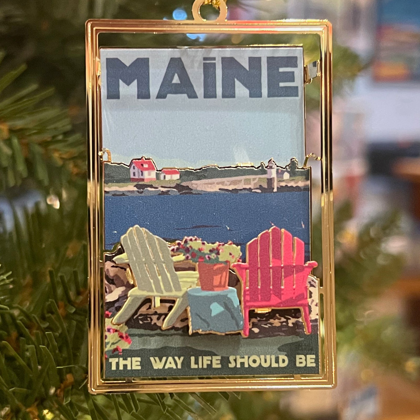 Chairs Overlooking Ram Island Light - Maine The Way Life Should Be - Christmas Ornament - Ram Island Lighthouse Maine