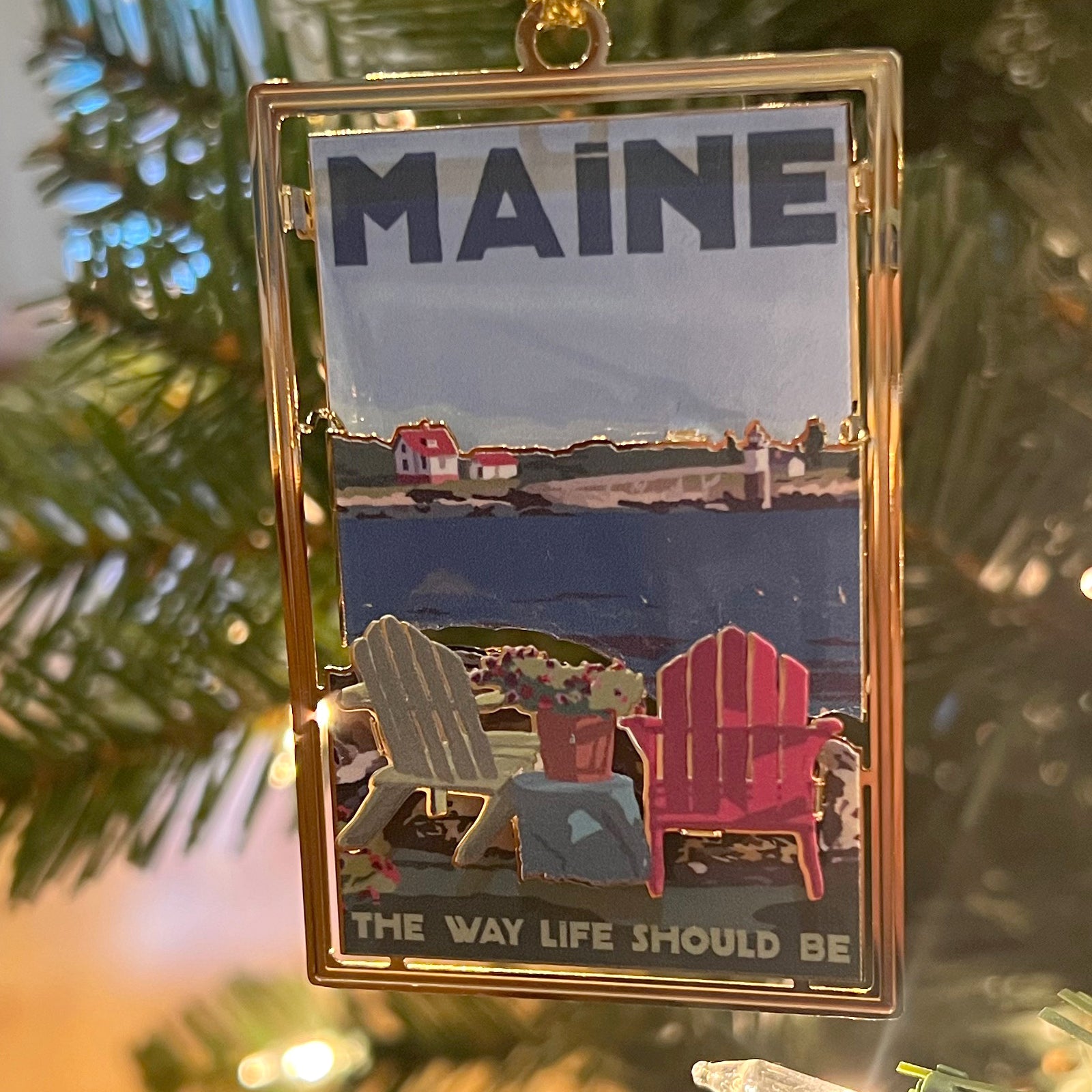 Chairs Overlooking Ram Island Light - Maine The Way Life Should Be - Christmas Ornament - Ram Island Lighthouse Maine