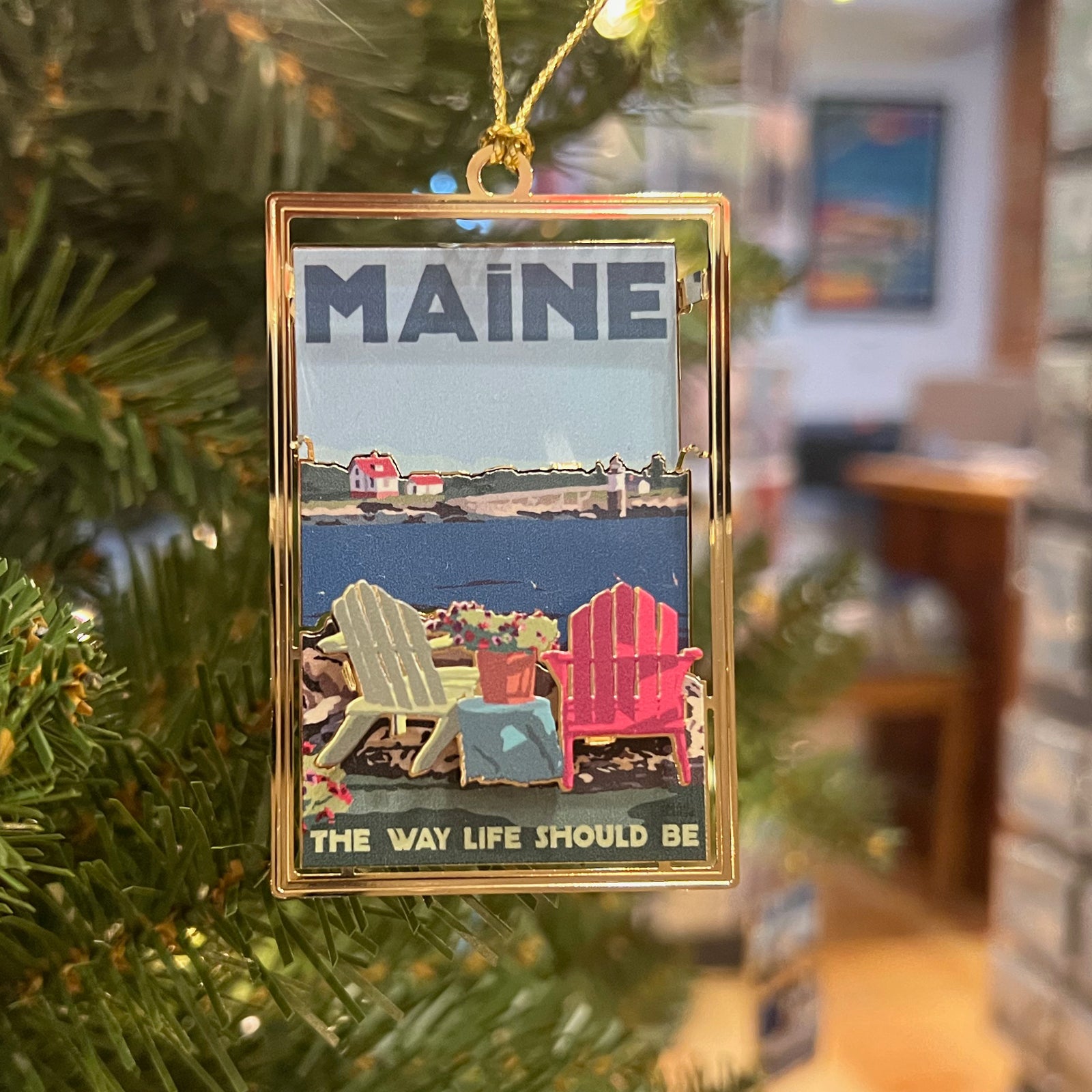 Chairs Overlooking Ram Island Light - Maine The Way Life Should Be - Christmas Ornament - Ram Island Lighthouse Maine