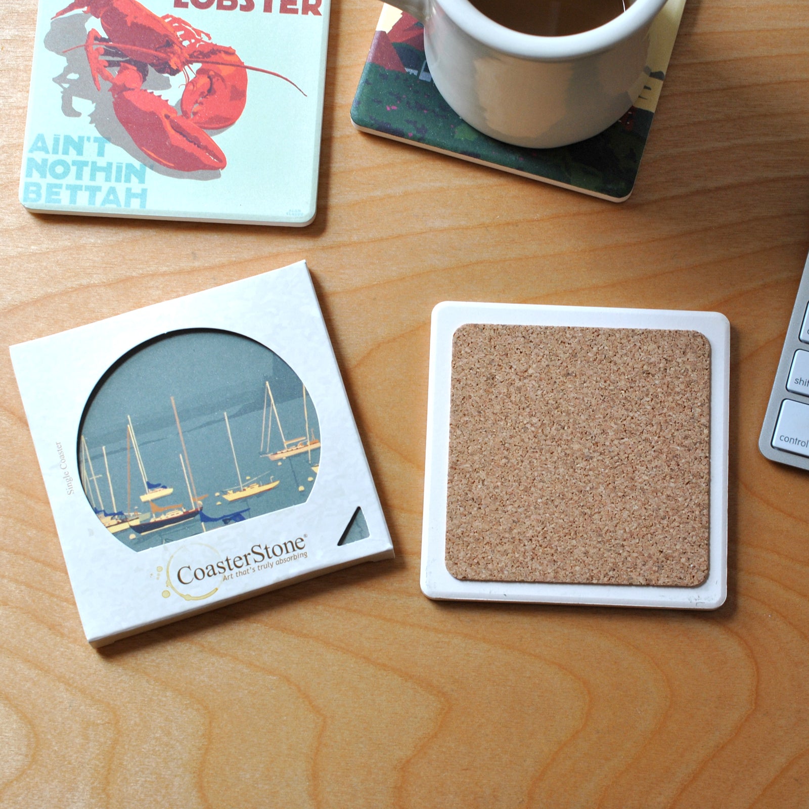 Pemaquid Point Light Art Drink Coaster - Maine -