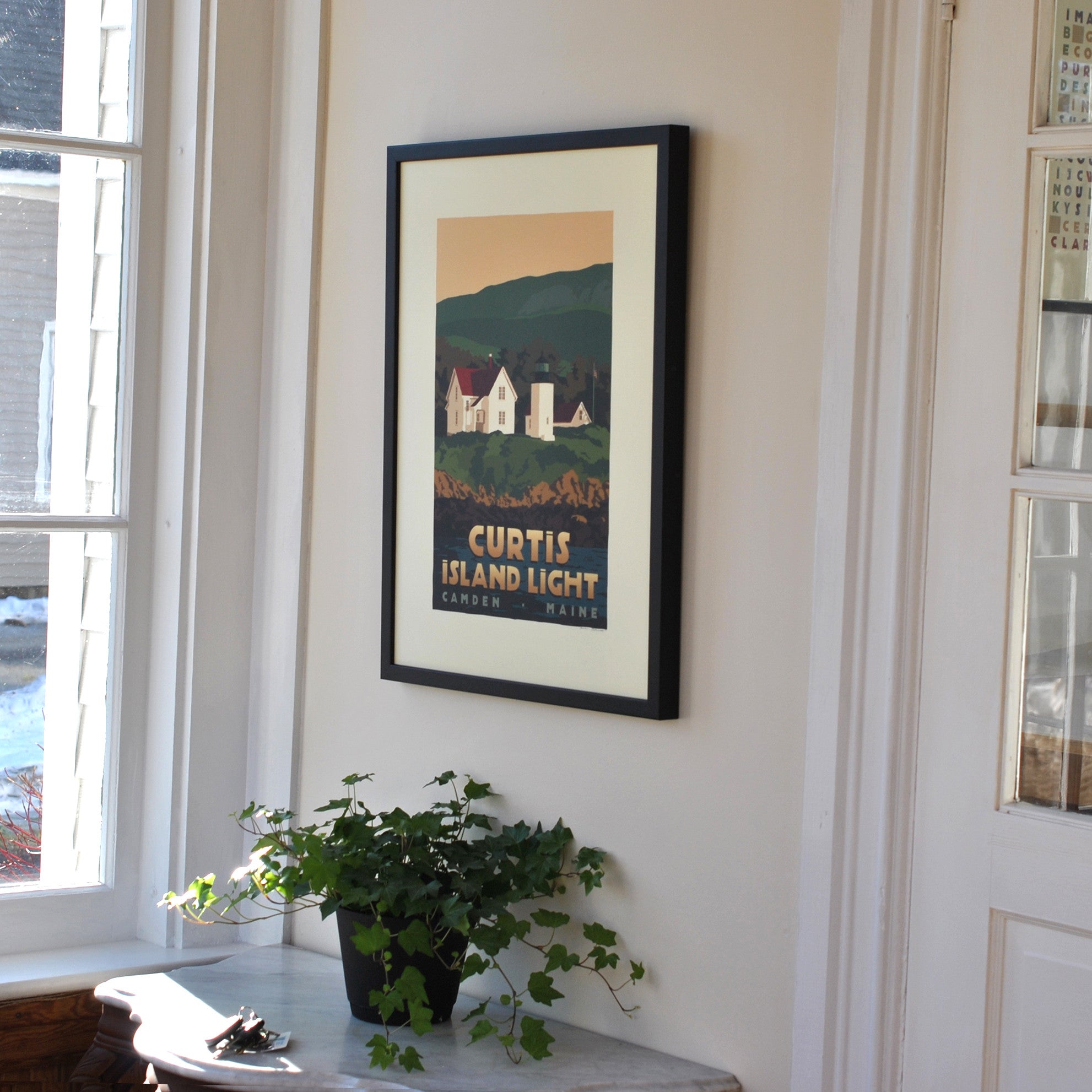 Curtis Island Light Art Print 18" x 24" Framed Travel Poster By Alan Claude - Maine