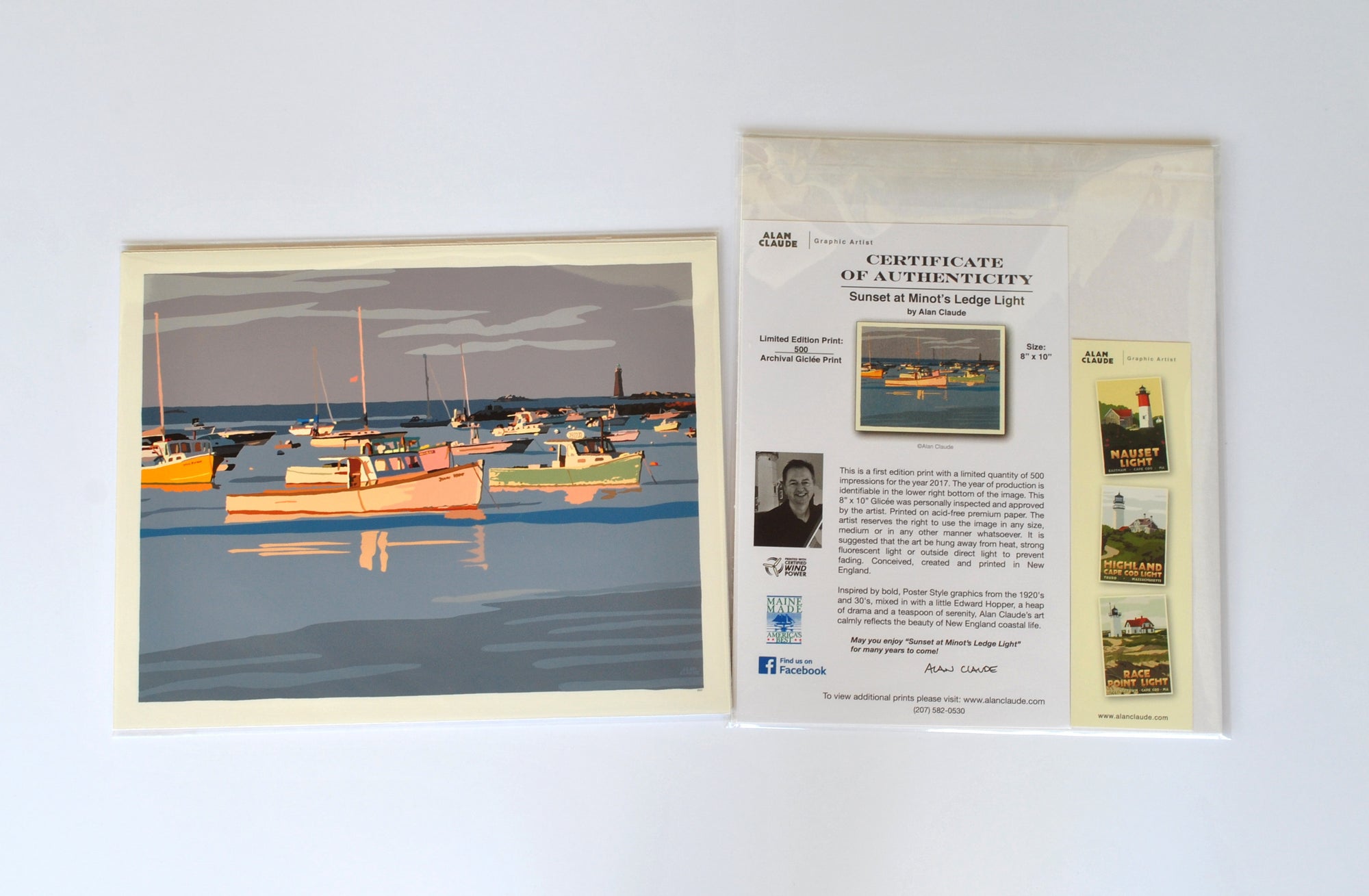 Sunset at Minot's Ledge Light Art Print 8" x 10" Wall Poster By Alan Claude - Massachusetts