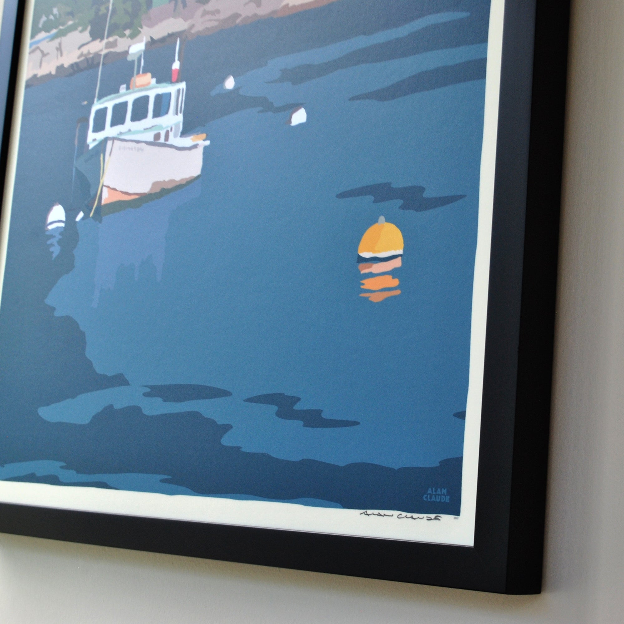 Lobster Boat at Five Islands Art Print 18" x 24" Framed Wall Poster By Alan Claude - Maine