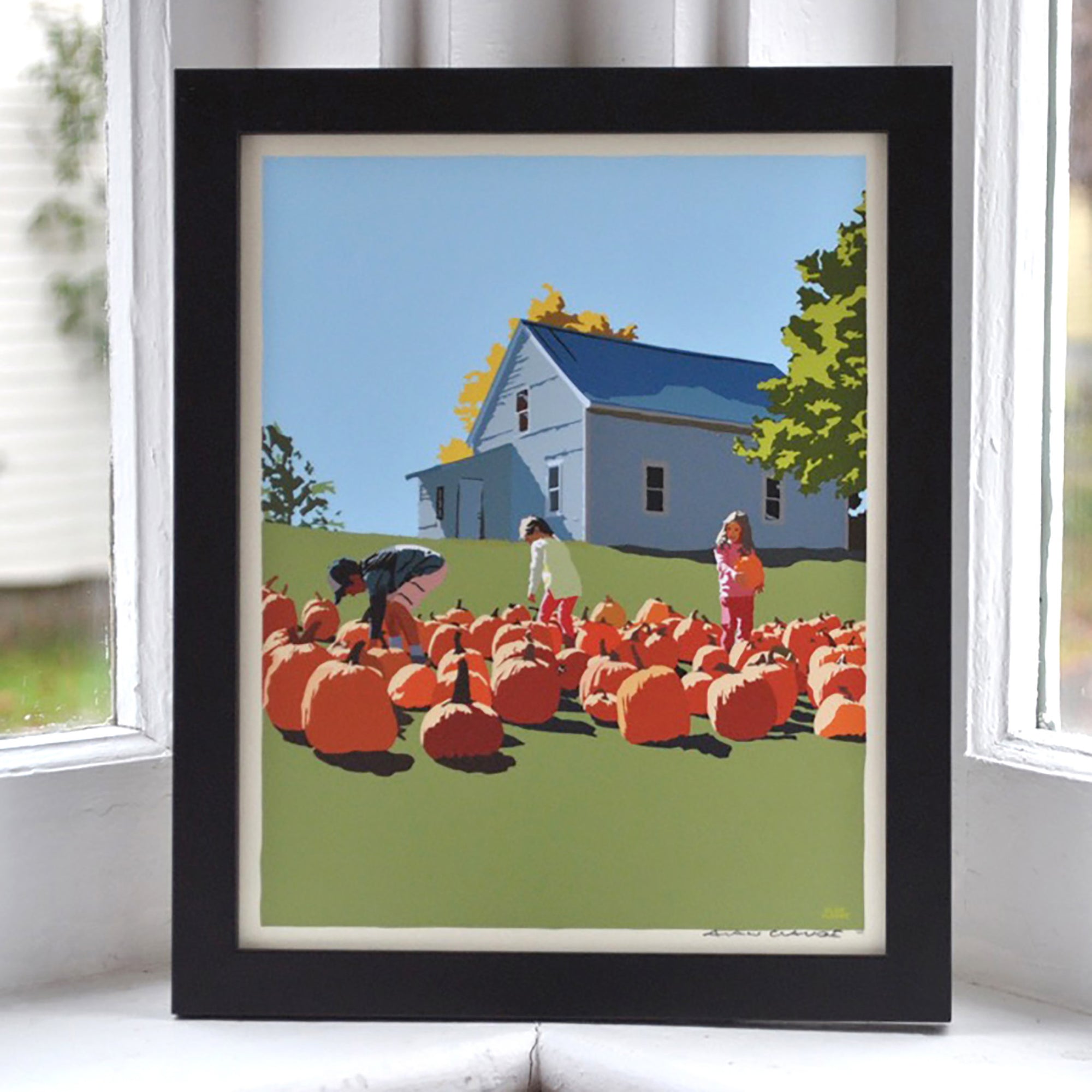 Fall Pumpkin Kids Art Print 8" x 10" Framed Wall Poster By Alan Claude - Maine