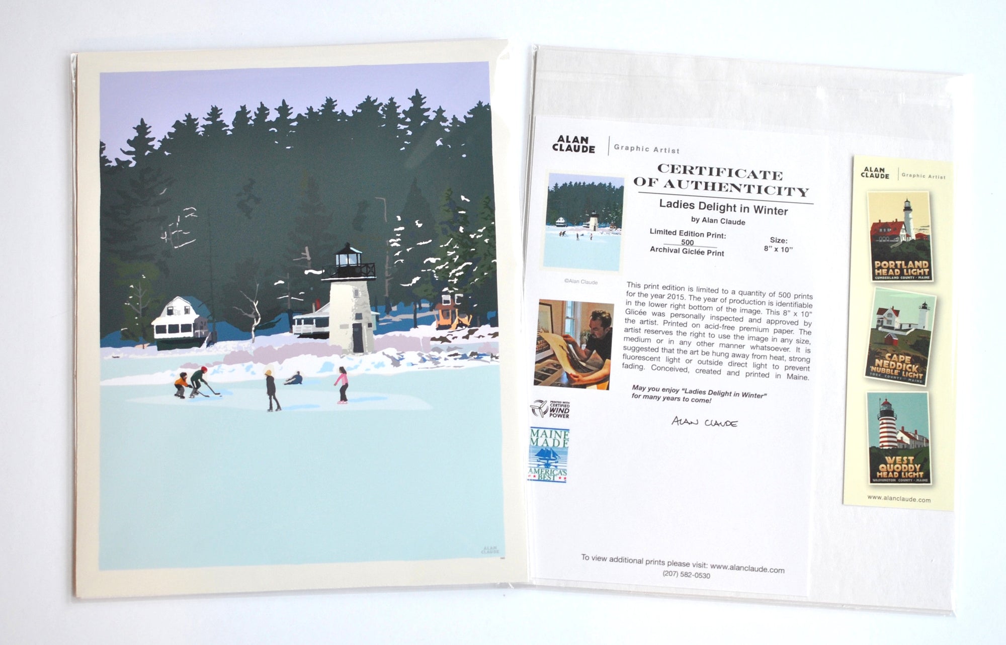Ice Skating At Ladies Delight Art Print 8" x 10" Wall Poster By Alan Claude - Maine