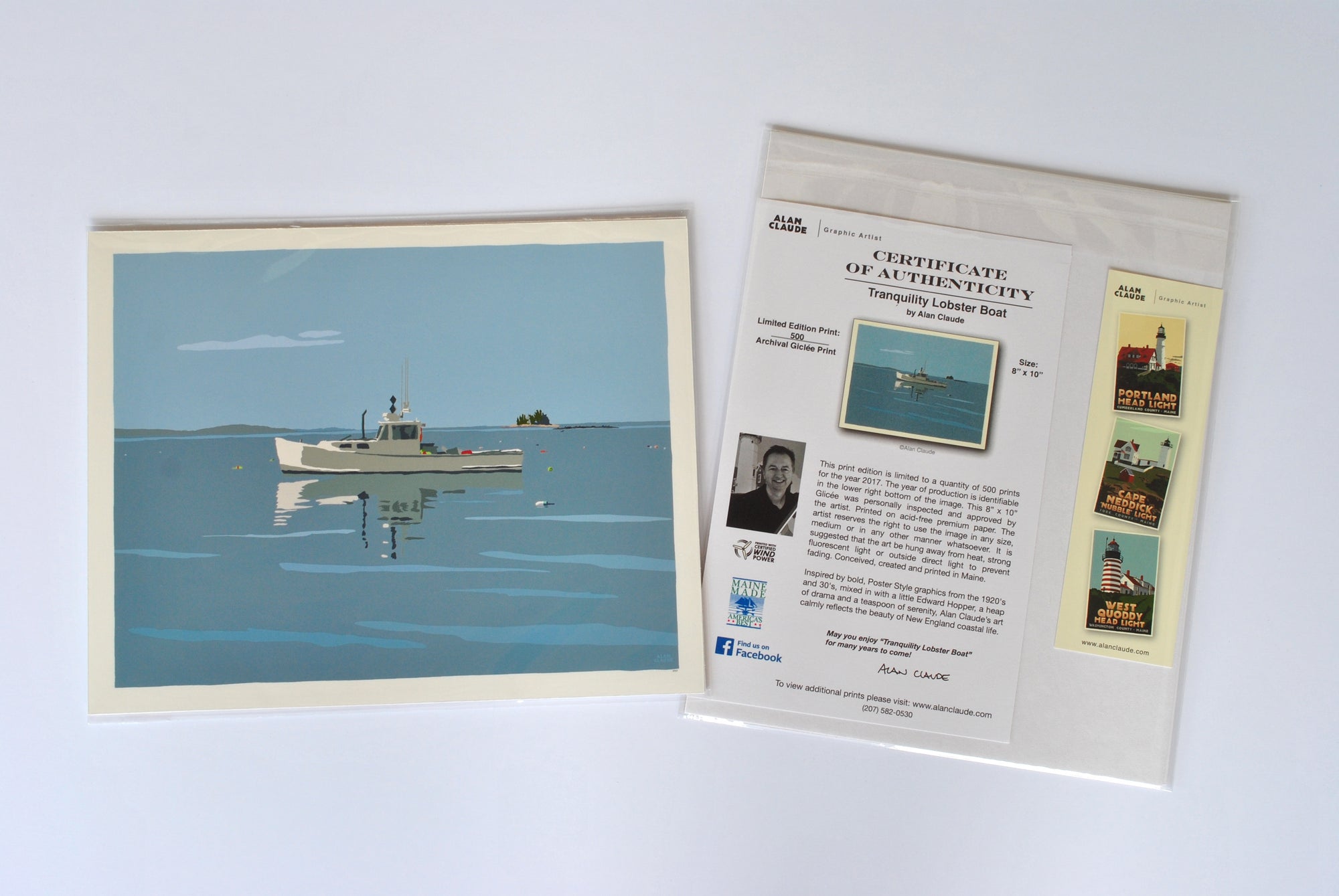 Tranquility Lobster Boat Art Print 8" x 10" Wall Poster By Alan Claude - Maine
