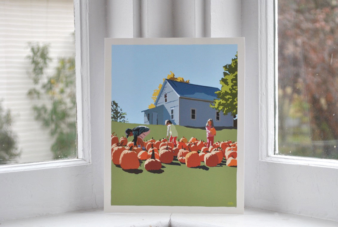 Fall Pumpkin Kids Art Print 8" x 10" Wall Poster By Alan Claude - Maine