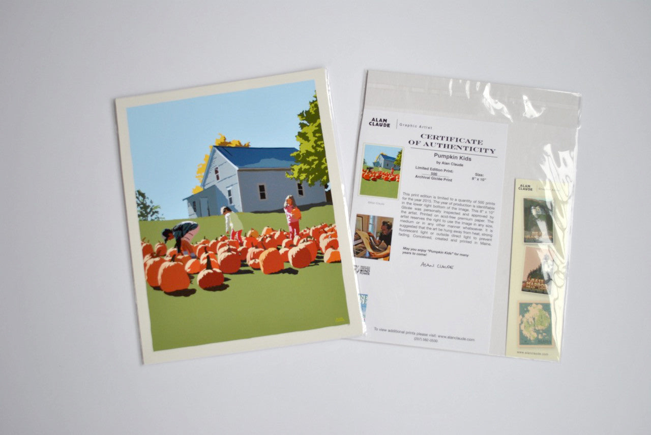 Fall Pumpkin Kids Art Print 8" x 10" Wall Poster By Alan Claude - Maine