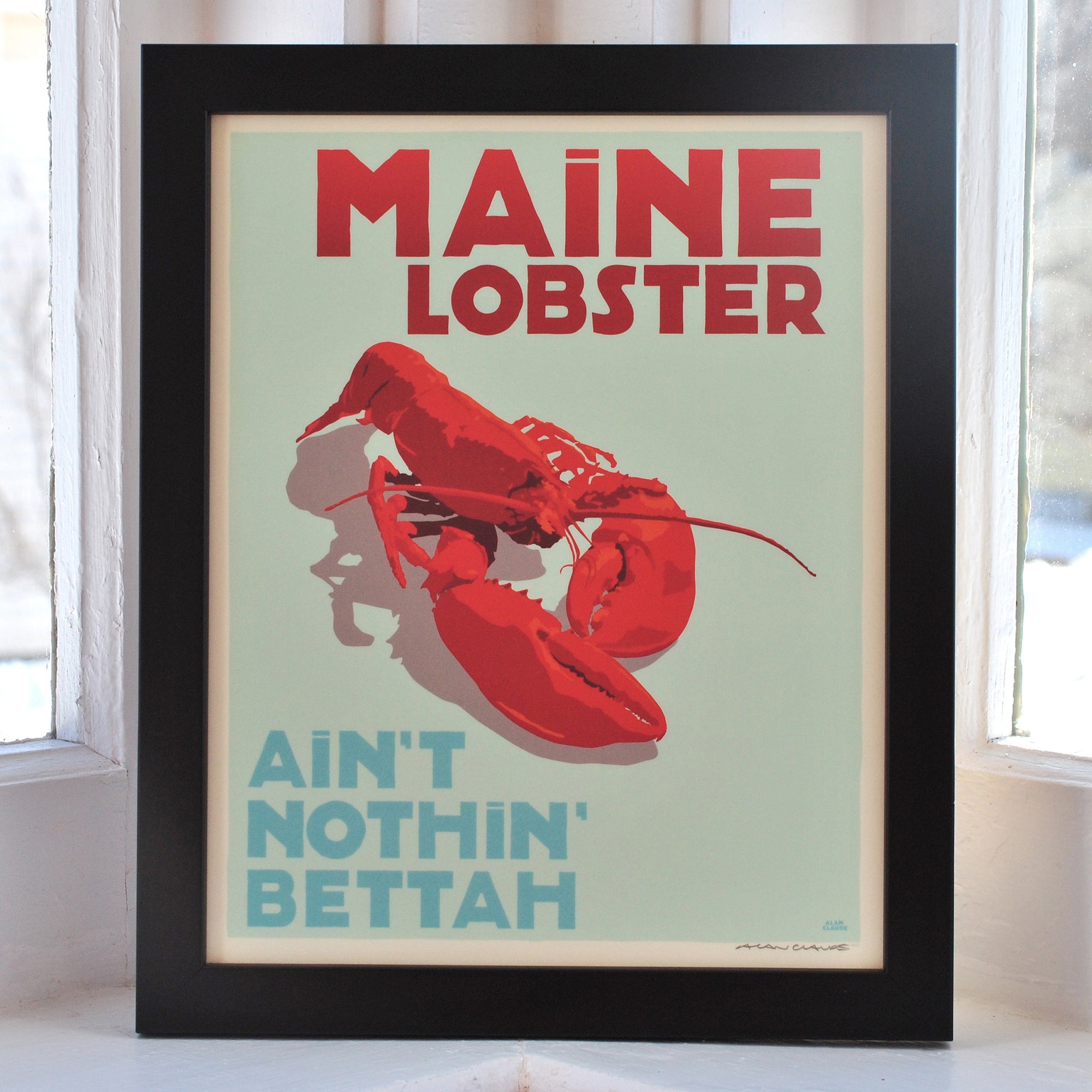 Maine Lobster Art Print 8" x 10" Framed Travel Poster By Alan Claude - Maine