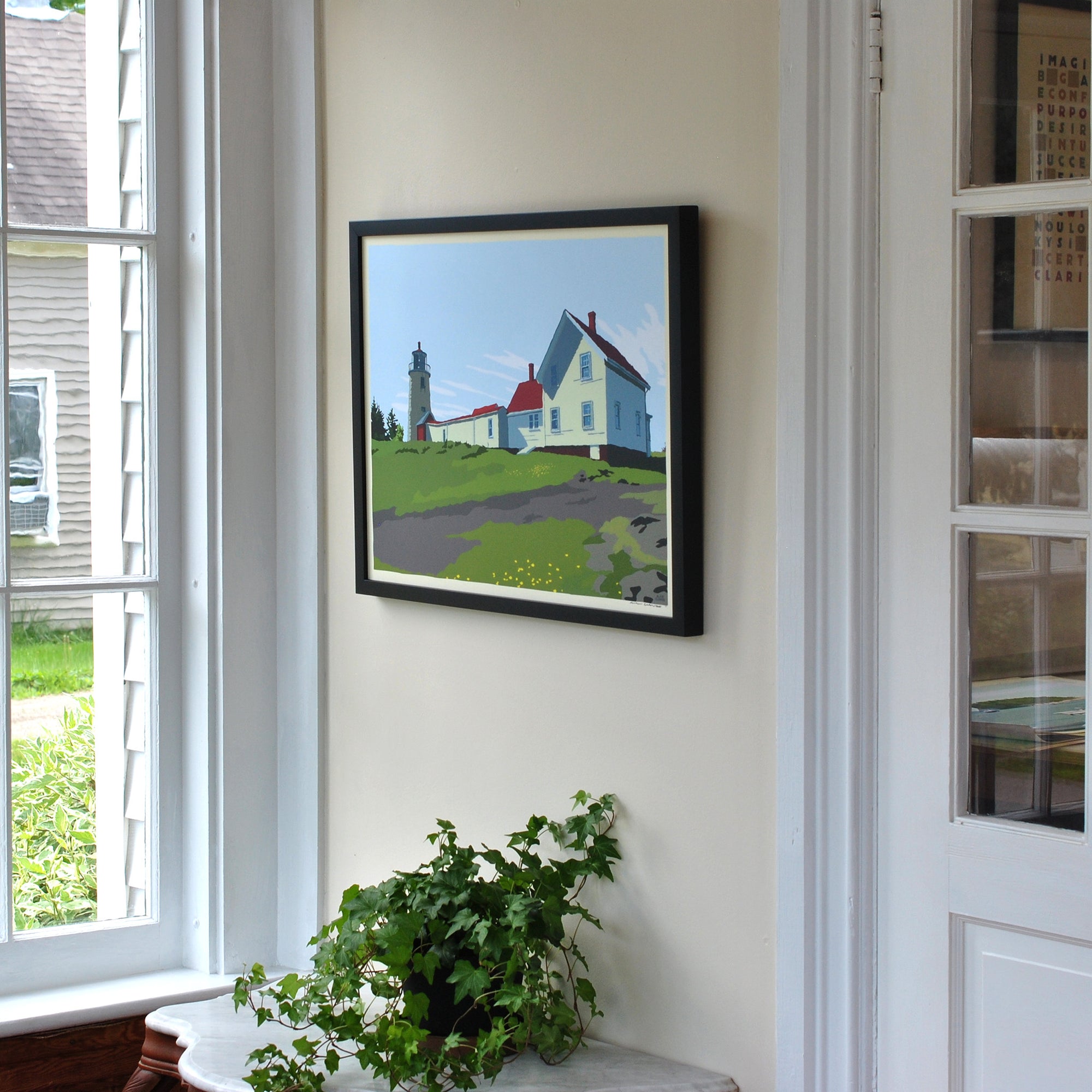 Monhegan Island Light Art Print 18" x 24" Horizontal Framed Wall Poster By Alan Claude - Maine