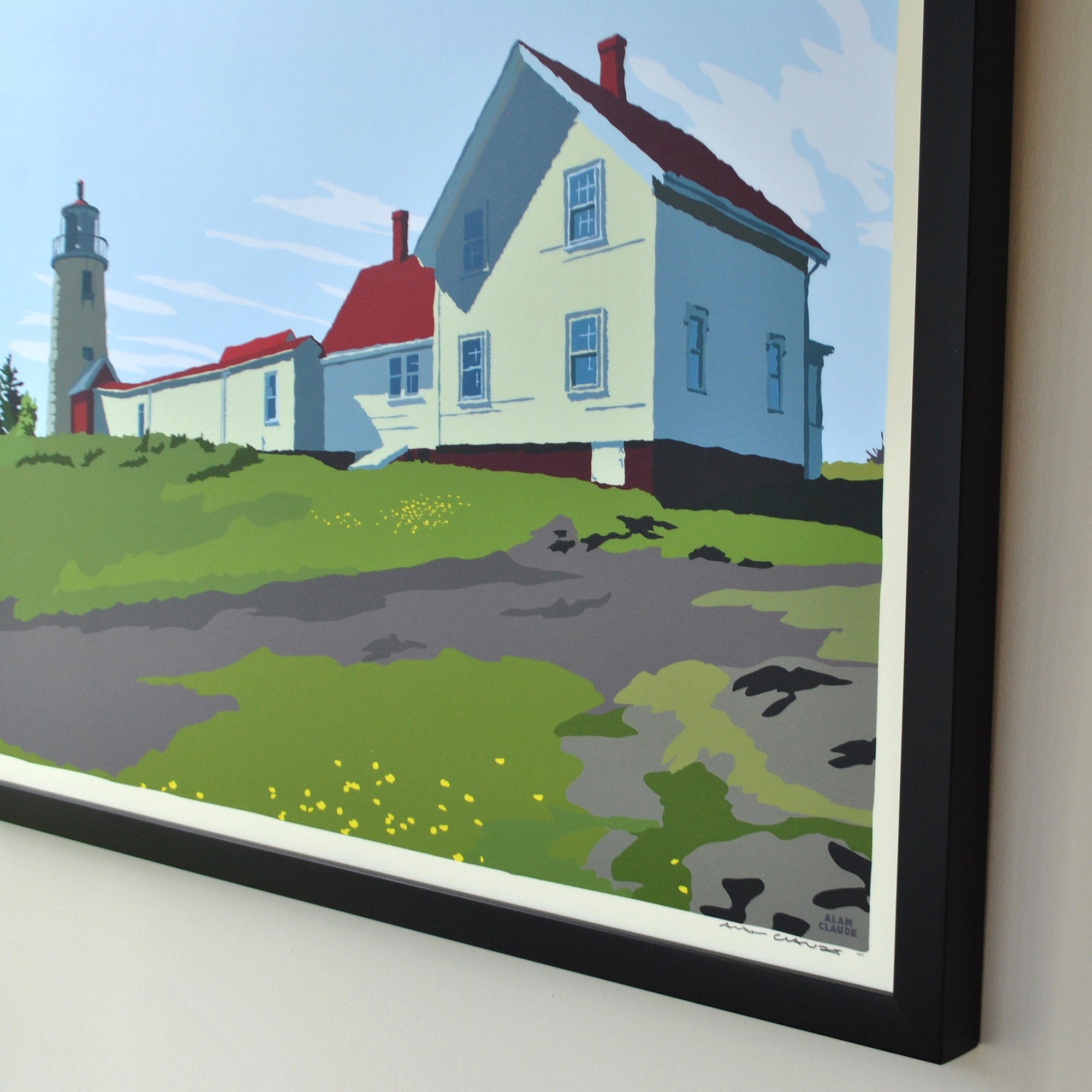 Monhegan Island Light Art Print 18" x 24" Horizontal Framed Wall Poster By Alan Claude - Maine